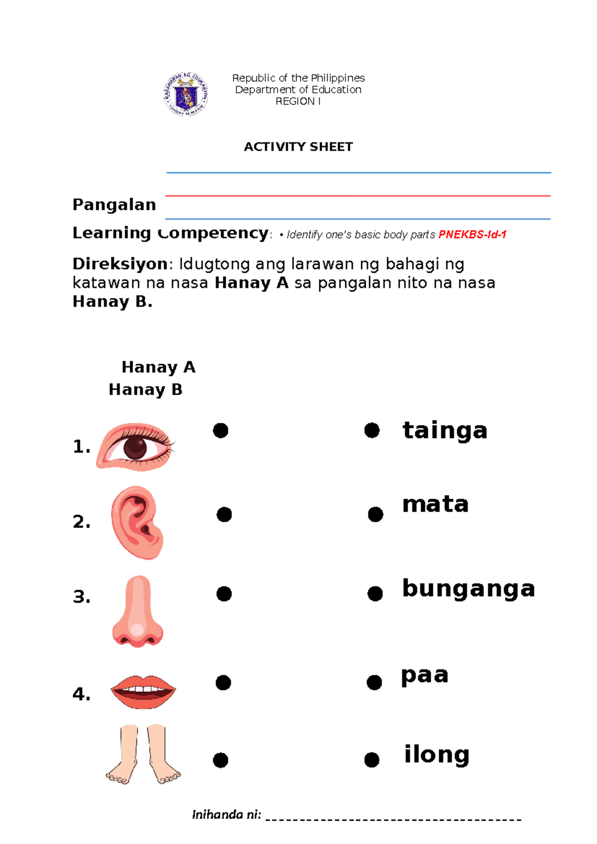 Worksheet 1 - Pagsusulit - FIL 75 wika at kultura - Republic of the ...
