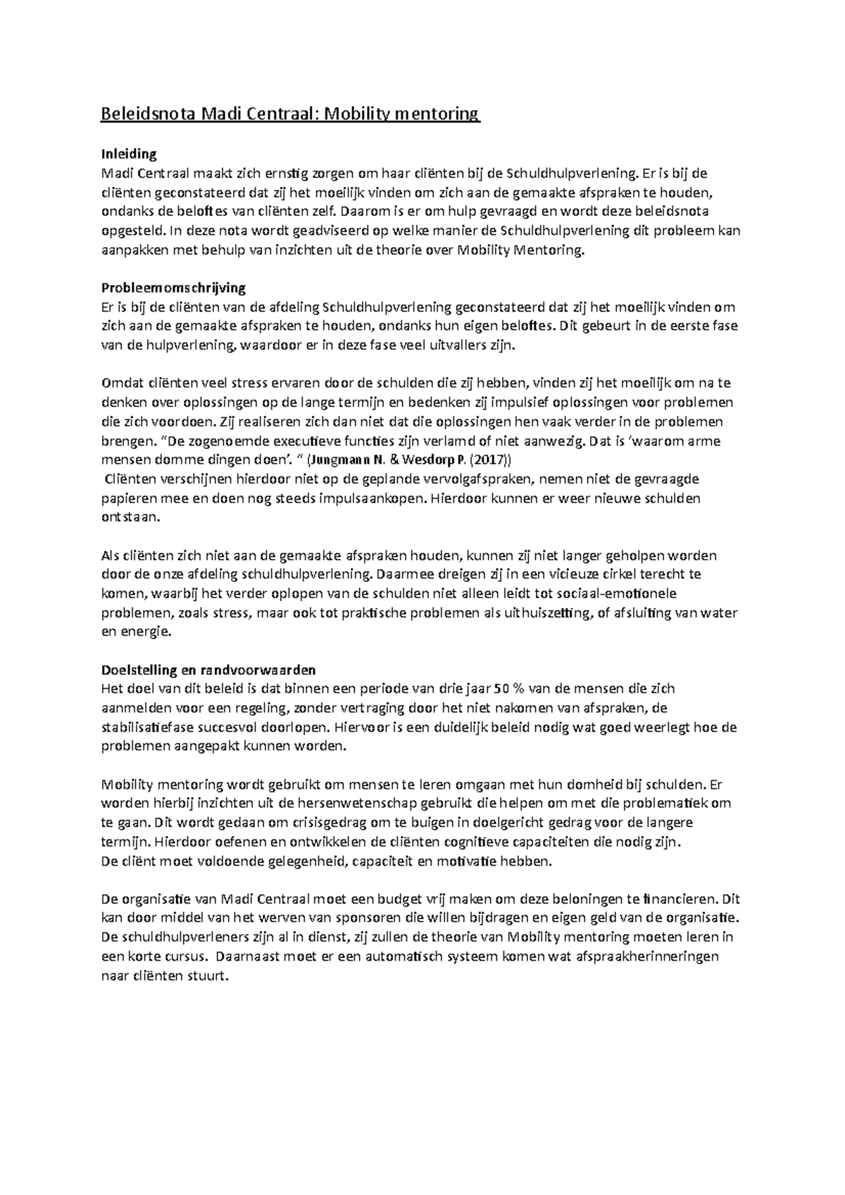 Beleidsnota tentamen - Beleidsnota Madi Centraal: Mobility mentoring ...