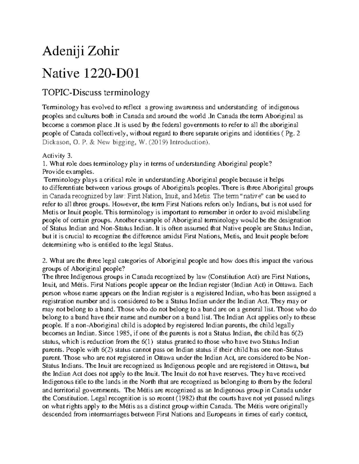 Assignment 2 - native people - Adeniji Zohir Native 1220-D TOPIC ...