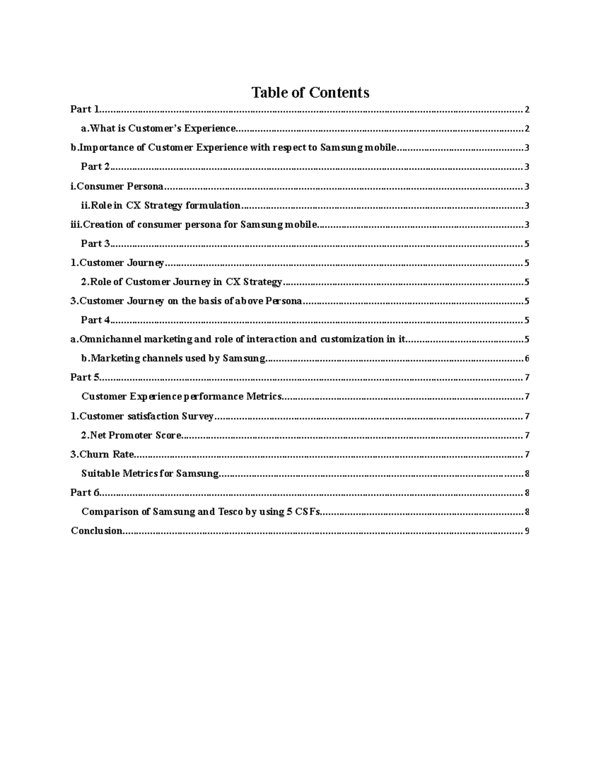 Customer Experience 2- Revised - Table of Contents Part 1 - Studocu