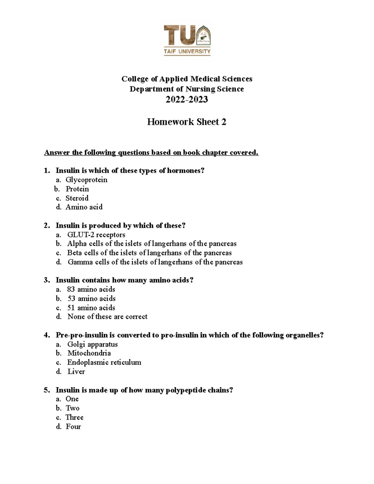Activity 2-Diabetes - Assignment - College of Applied Medical Sciences ...