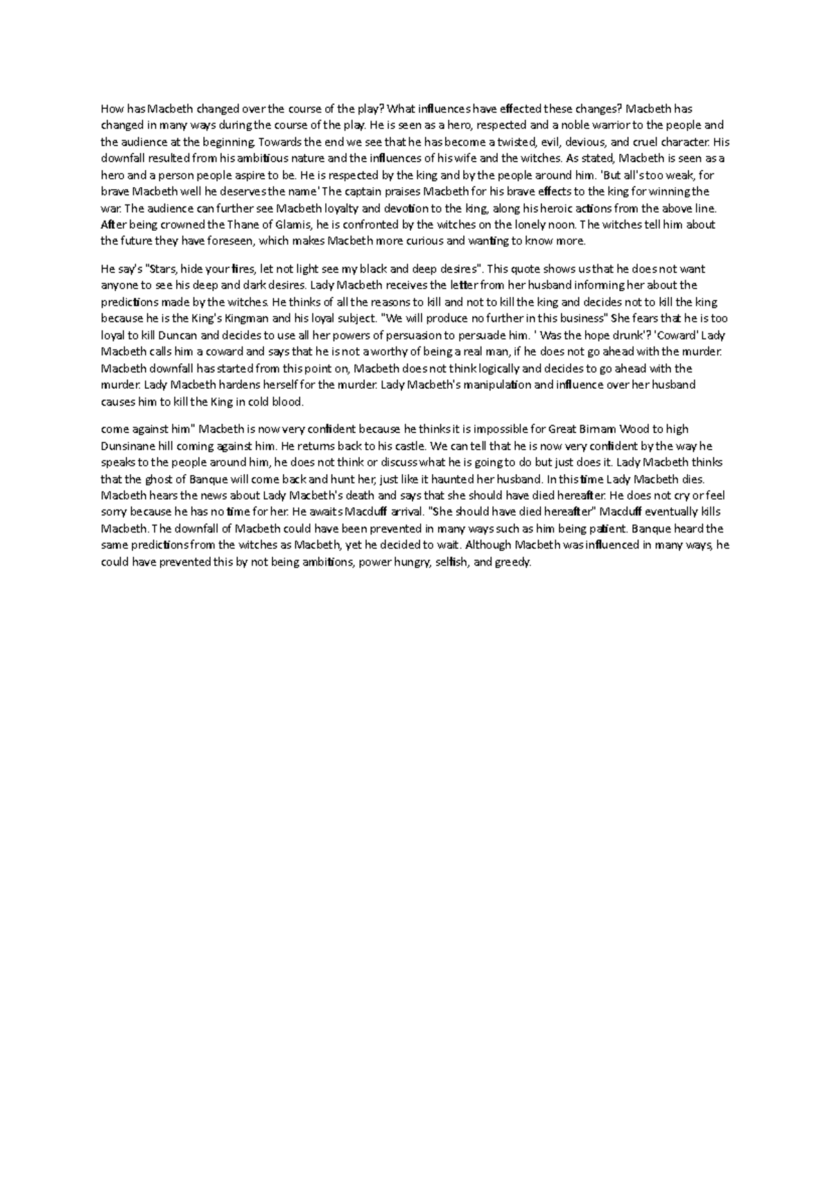 Macbeth Essay How Has Macbeth Changed Over The Course Of The