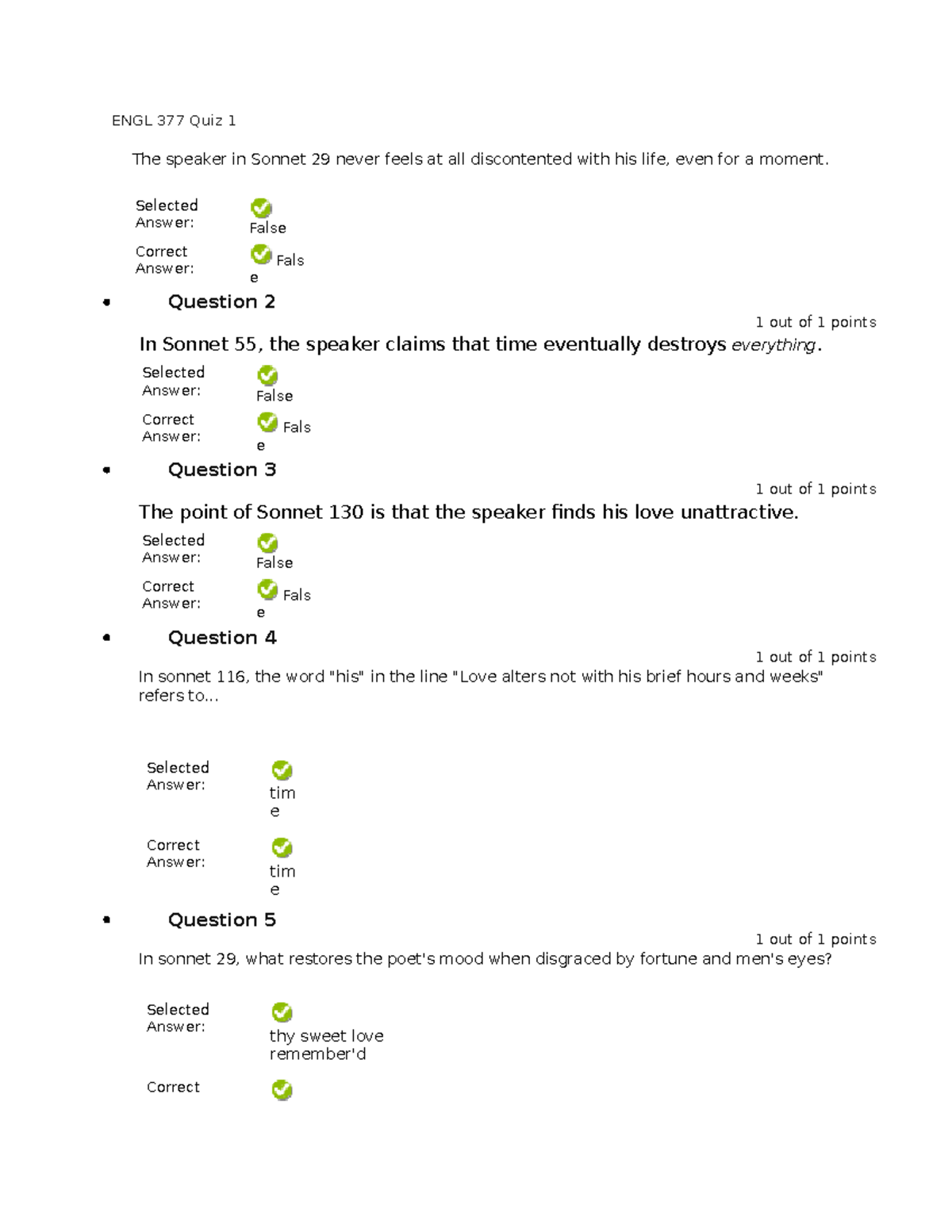 ENGL 377 Quiz 1 - First Quiz For ENGL 377 - Shakespeare - ENGL 377 Quiz ...