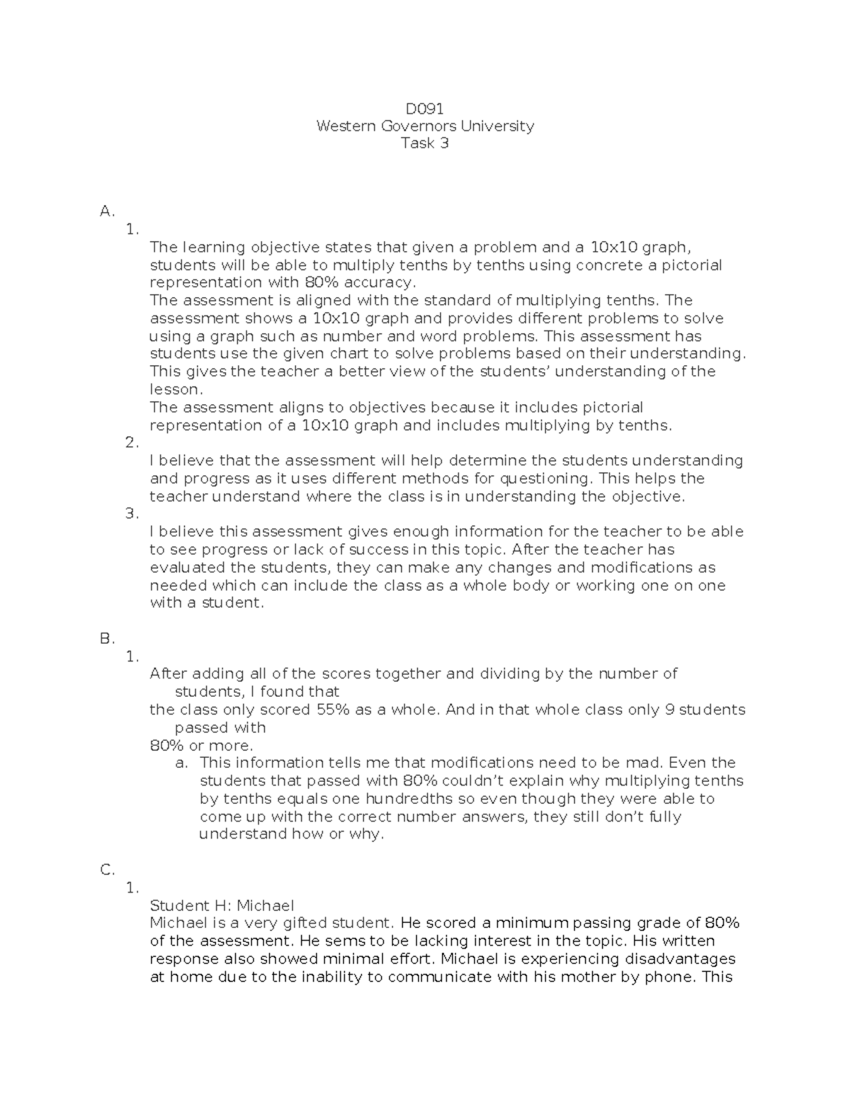 D091 Task 3 - Intro. to Curriculum, Inst., and Assessment - D Western ...