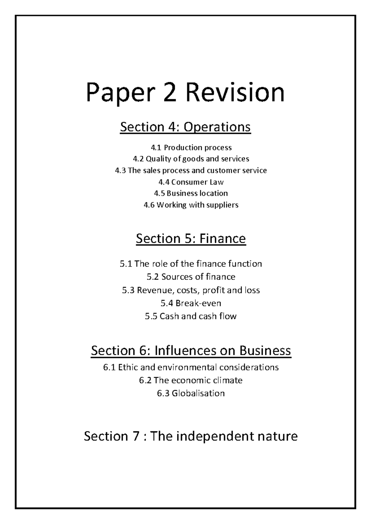 Paper 2 Revision booklet - Paper 2 Revision Section 4: Operations ...