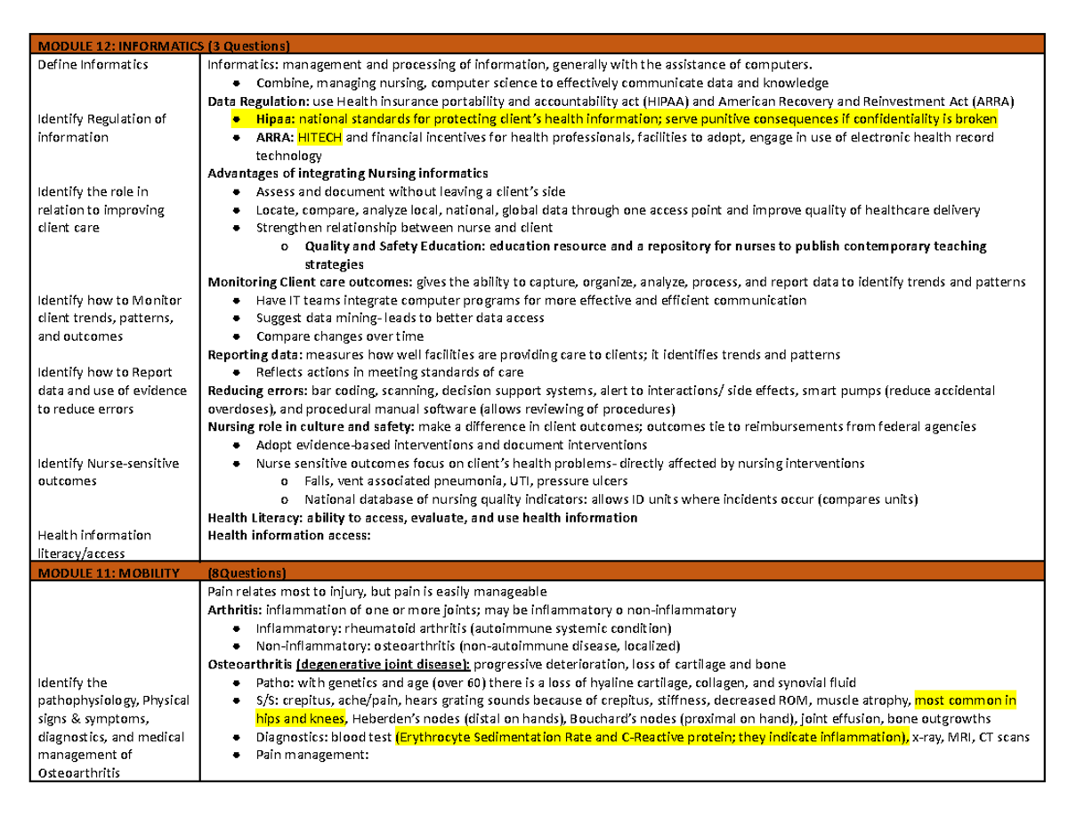 Concepts - Final Exam - MODULE 12: INFORMATICS (3 Questions) Define ...