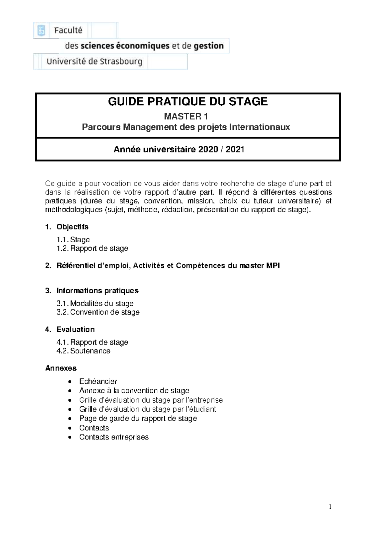 Guide DE Stage M1 MPI 2020-2021 - GUIDE PRATIQUE DU STAGE MASTER 1 ...