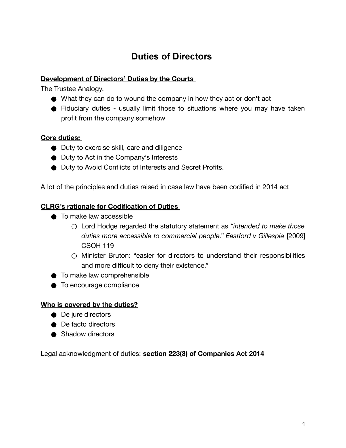 Topic 6 - Duties of Directors - StuDocu