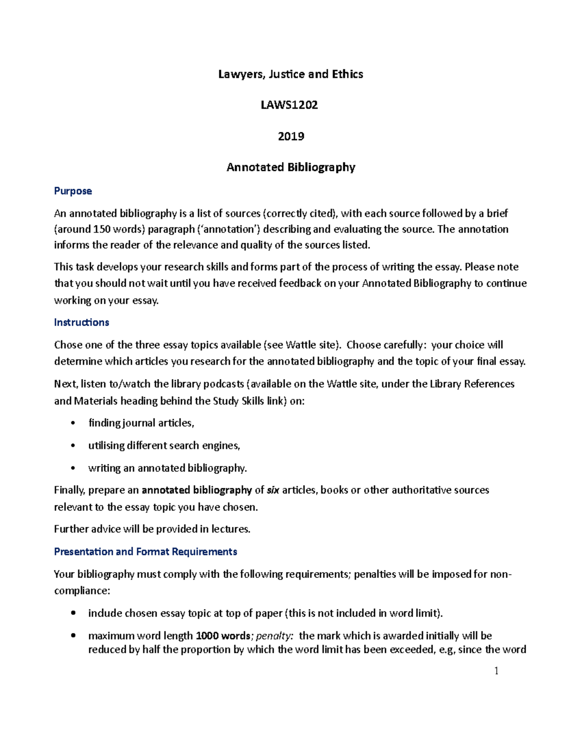 LJE LLB 2019 Annotated Bibliography instructions - Lawyers, Justice and ...