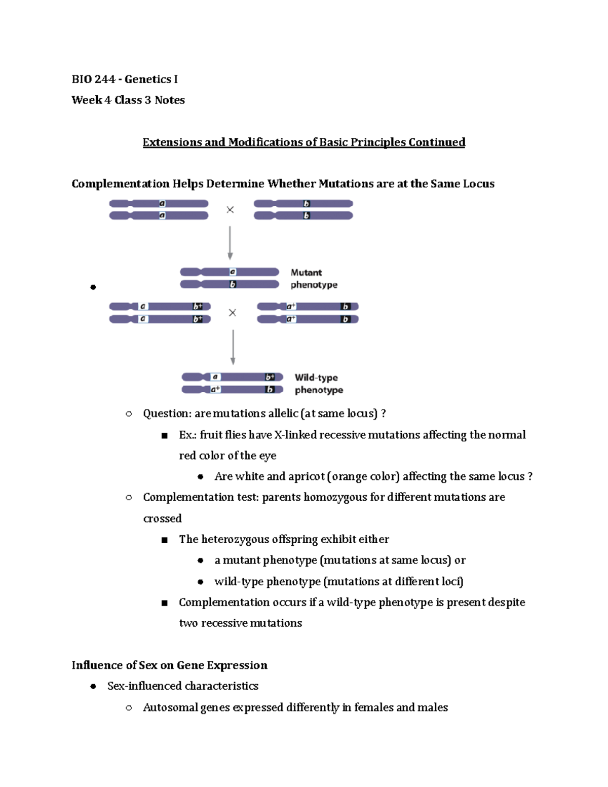 BIO 244 Week 4 Class 3 Notes Summer 2021 - BIO 244 - Genetics I Week 4 ...