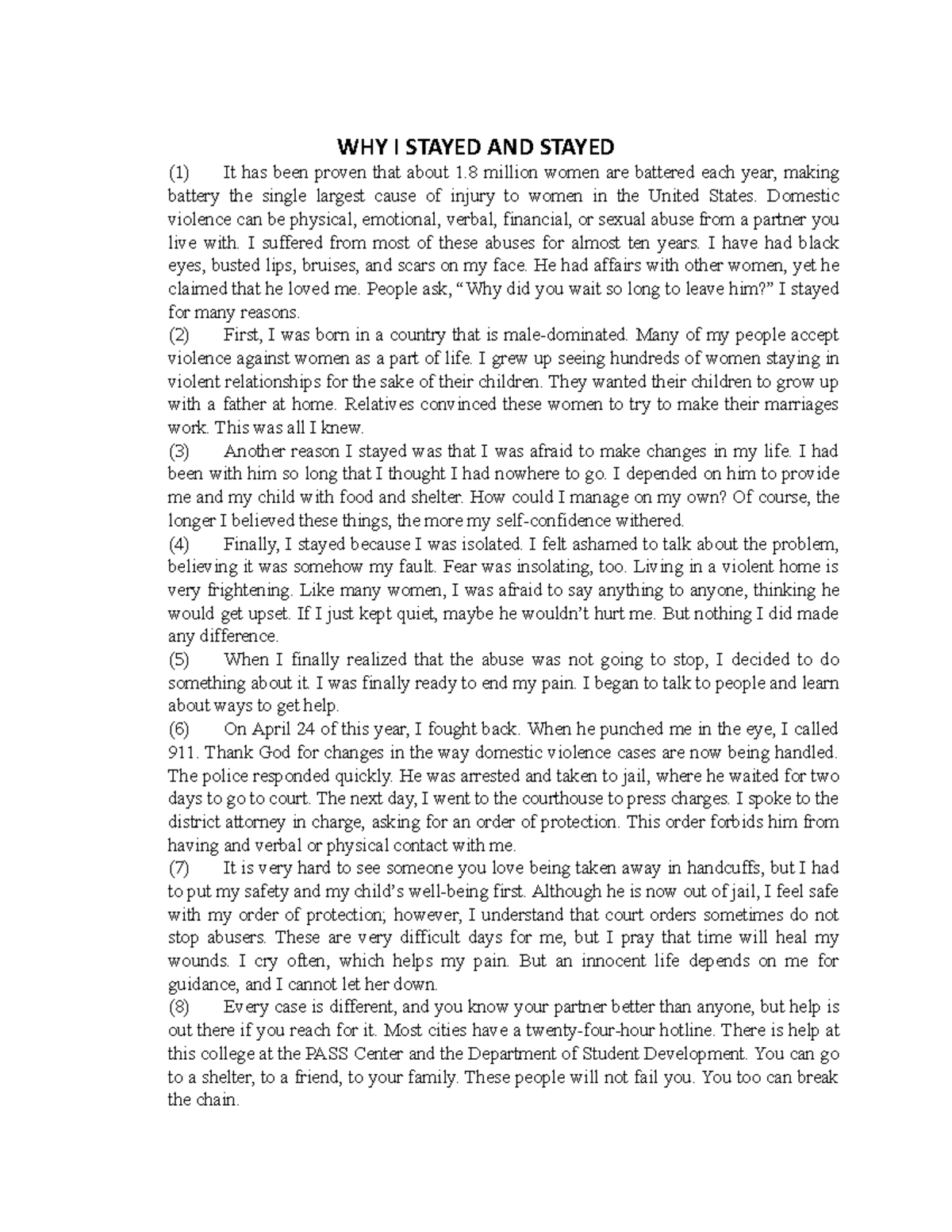 WHY I Stayed AND Stayed - Question - WHY I STAYED AND STAYED (1) It has ...