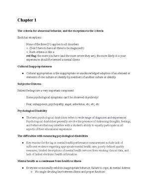 Chapter One - Abnormal Psychology - case o e a's or a a d SM 5 ...