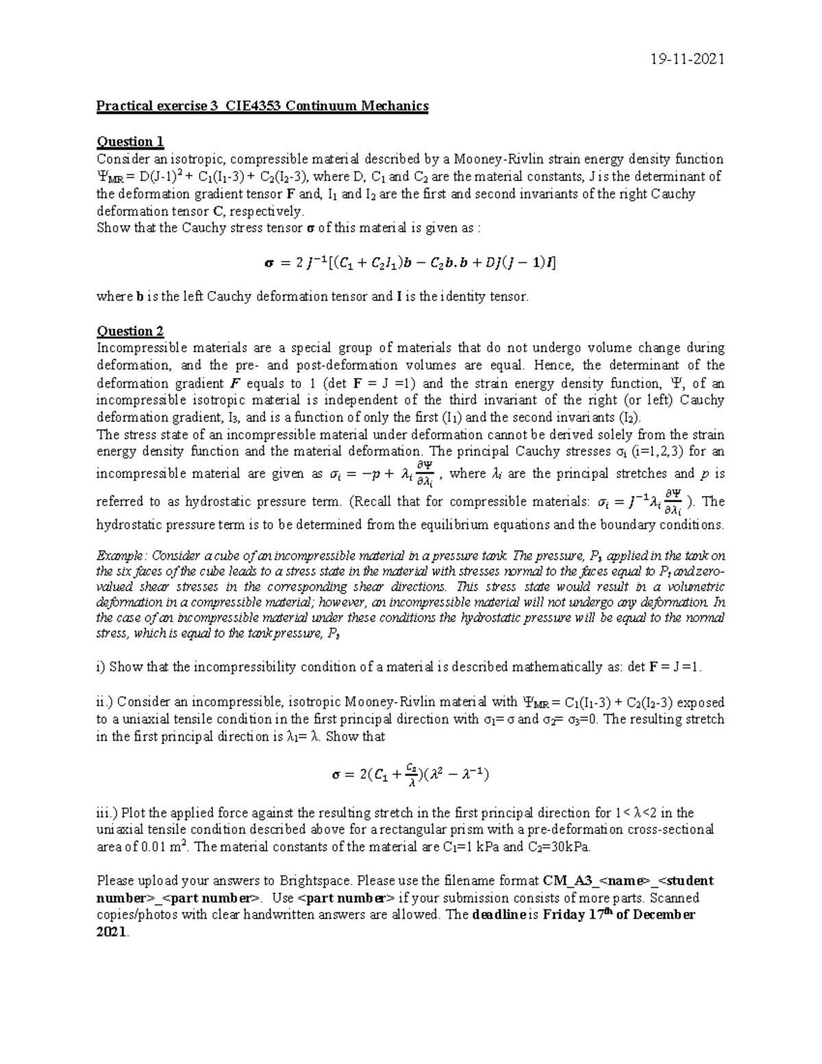 Continuum Mechanics Assignment 3 Group 1 2021 - 19-11- Practical ...