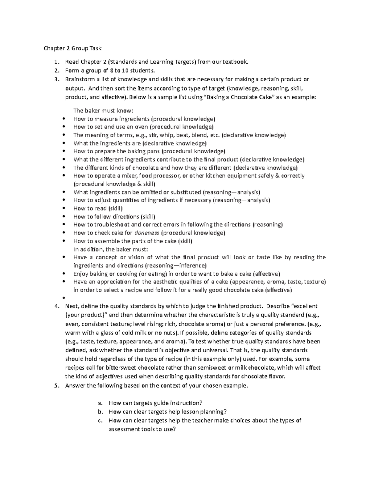 C2 Task - abv - Chapter 2 Group Task Read Chapter 2 (Standards and ...