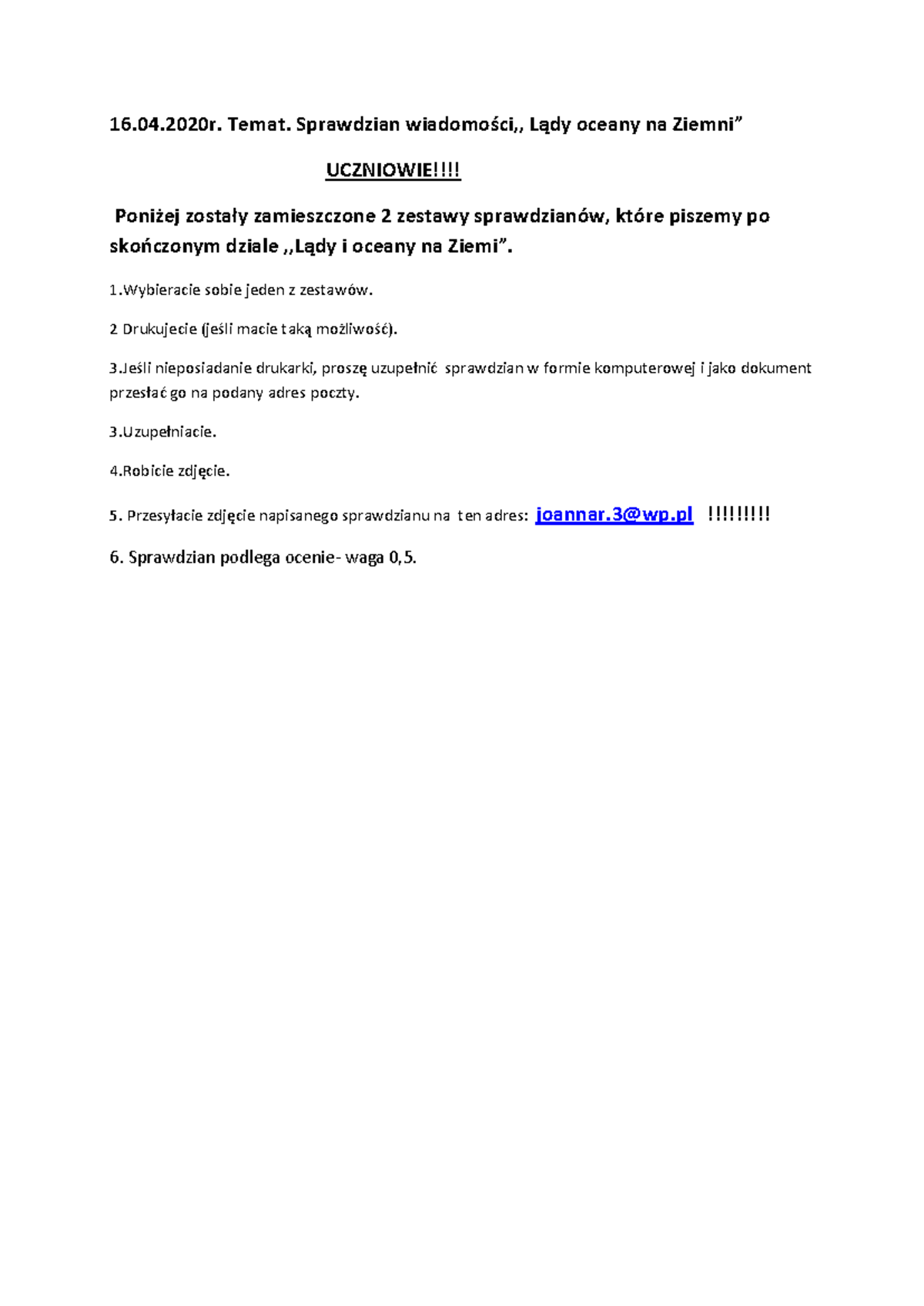 16042020 r sprawdzian lady i oceanyskonwertowany - 16.04. Temat