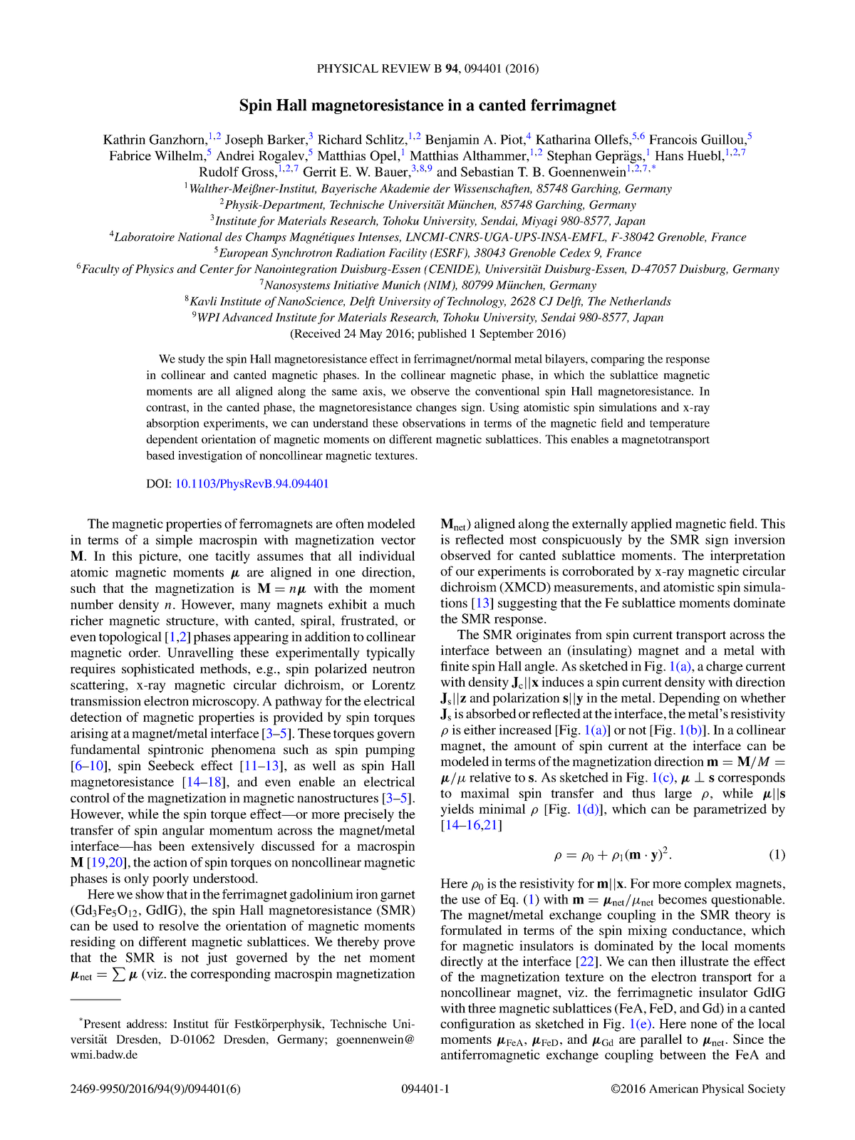 Phys Rev B - Journal - PHYSICAL REVIEW B 94 , 094401 (2016) Spin Hall ...