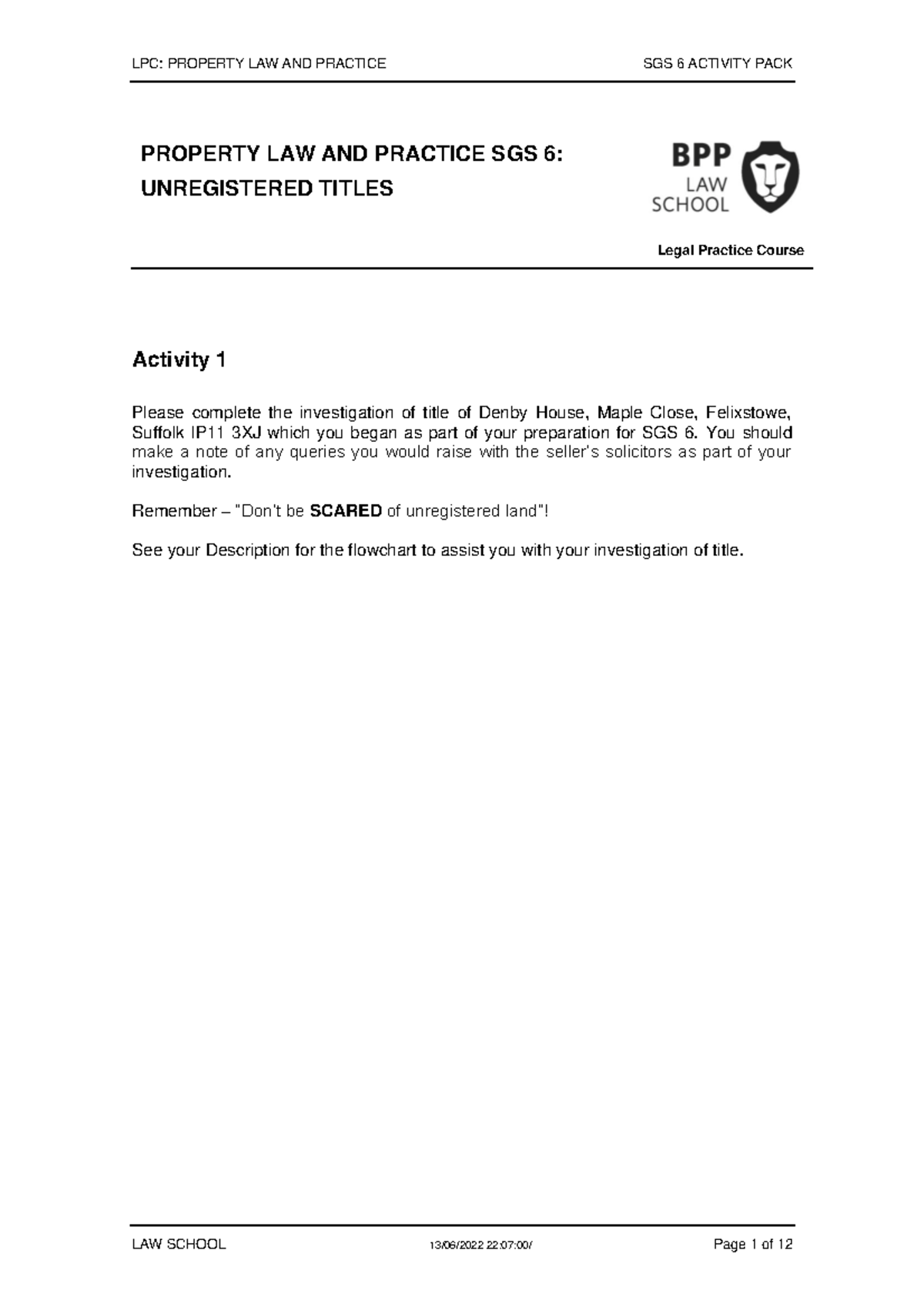 Property+SGS+6+Activity+Pack+2223 - LPC: PROPERTY LAW AND PRACTICE SGS ...