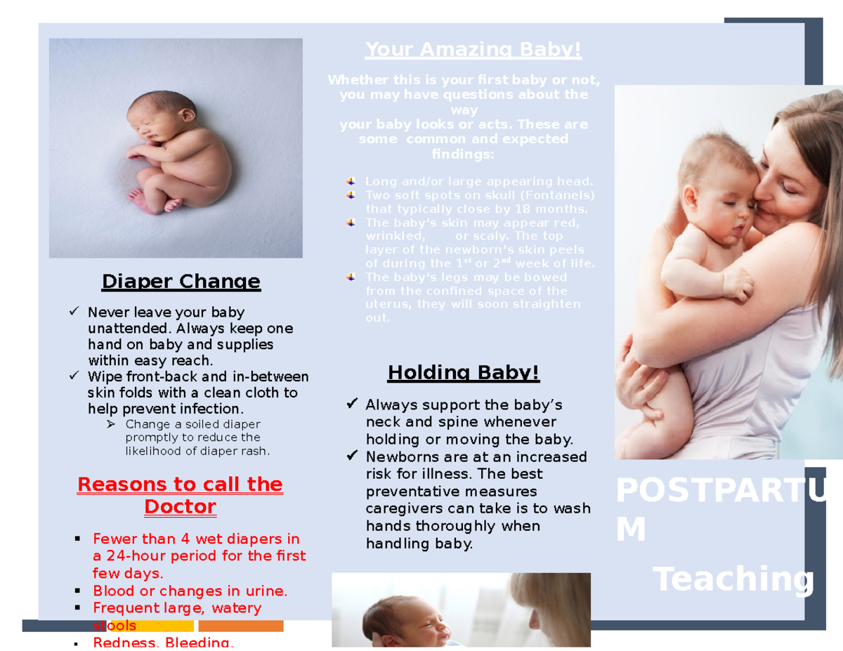 Postpartum Teaching Plan Brochure - Diaper Change Never leave your baby ...