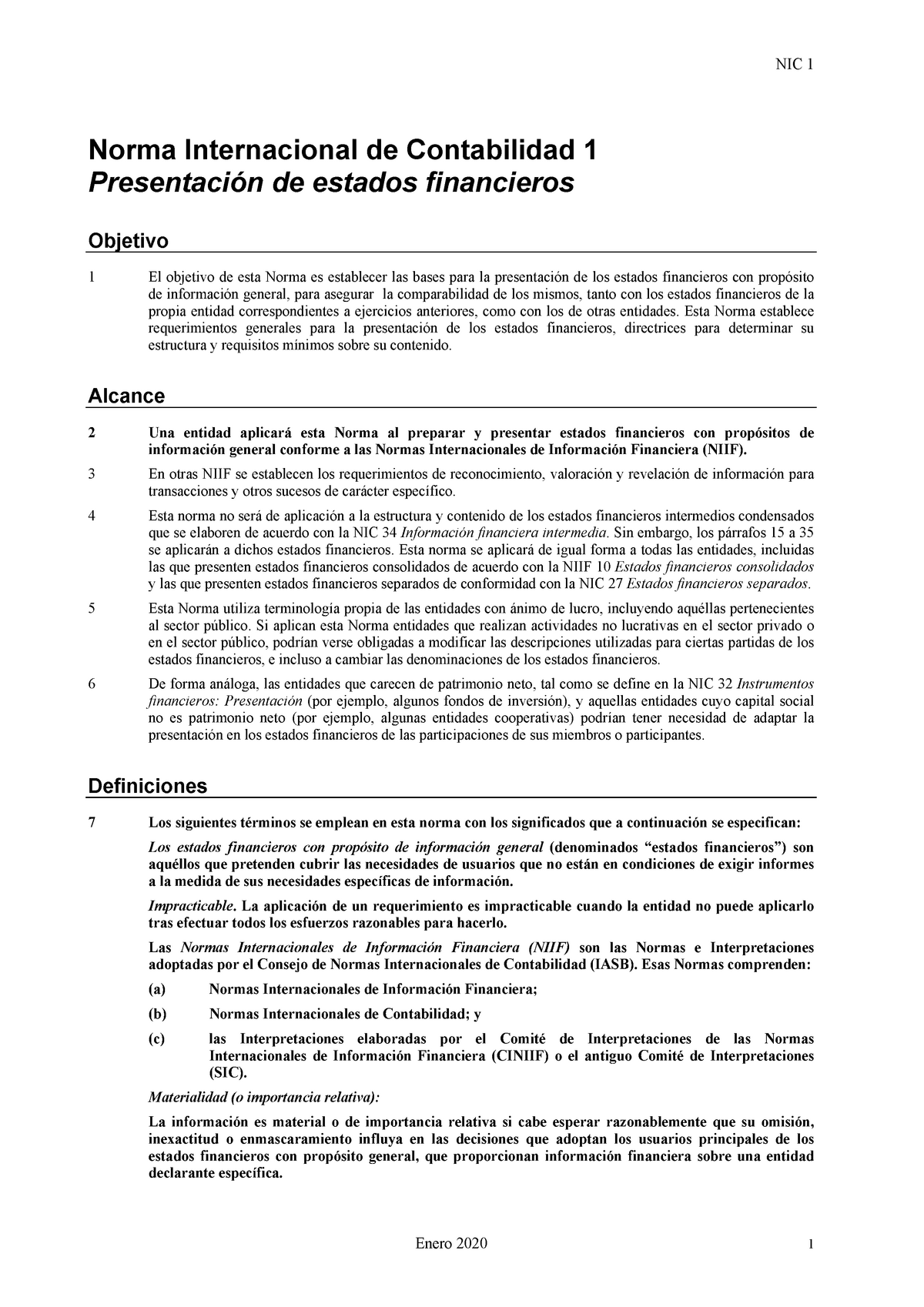 NIC 1 - NIIF - Norma Internacional De Contabilidad 1 Presentación De Estados Financieros ...