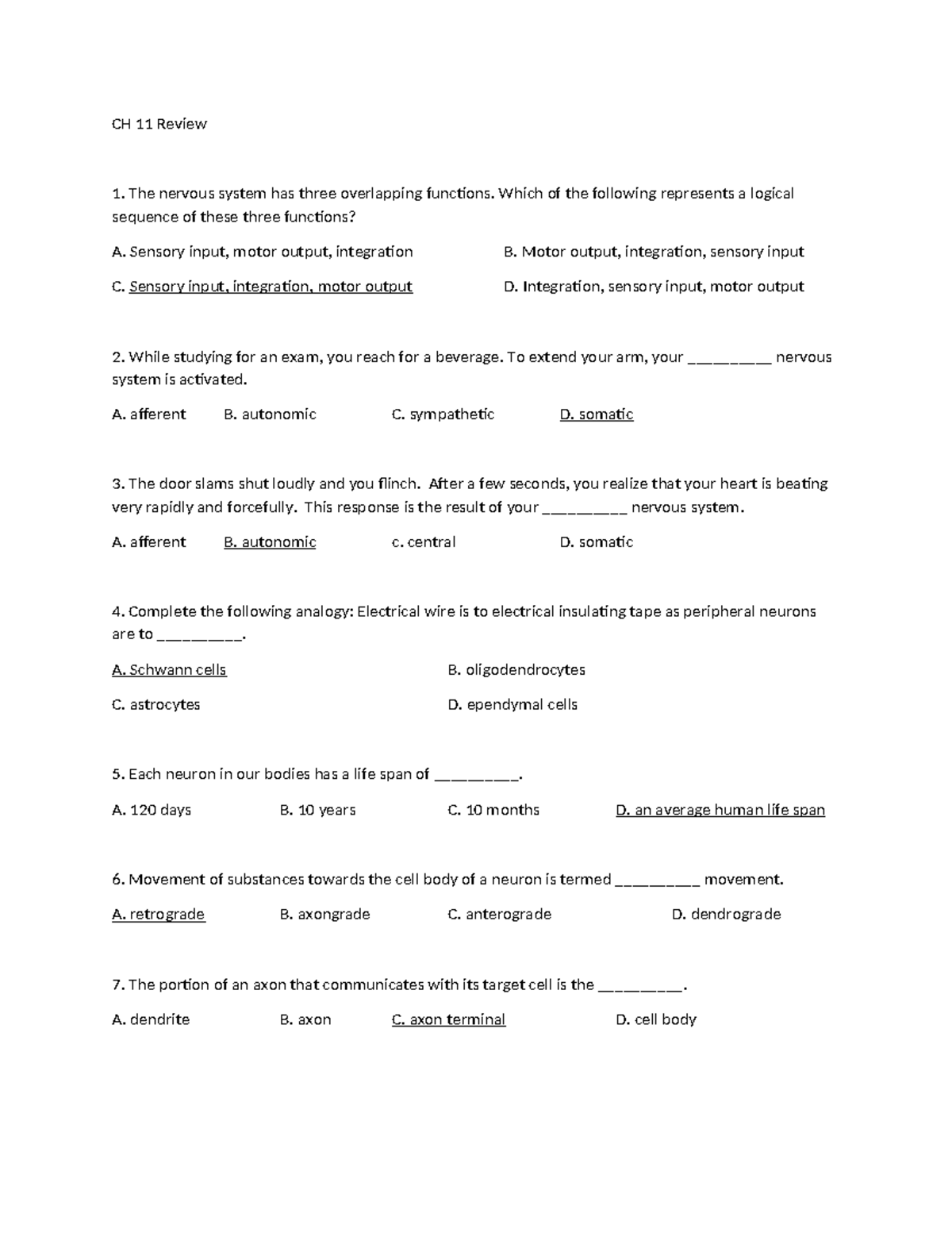 CH 11 Review w Ans S2022 (1) (1) - Tagged - CH 11 Review The nervous ...