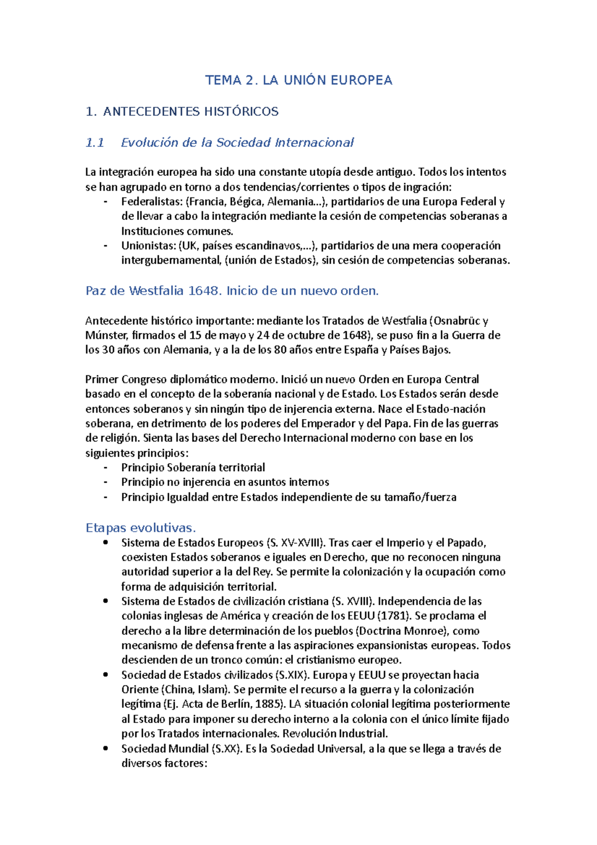 TEMA 2 - tema 2 - TEMA 2. LA UNIÓN EUROPEA 1. ANTECEDENTES HISTÓRICOS 1 ...