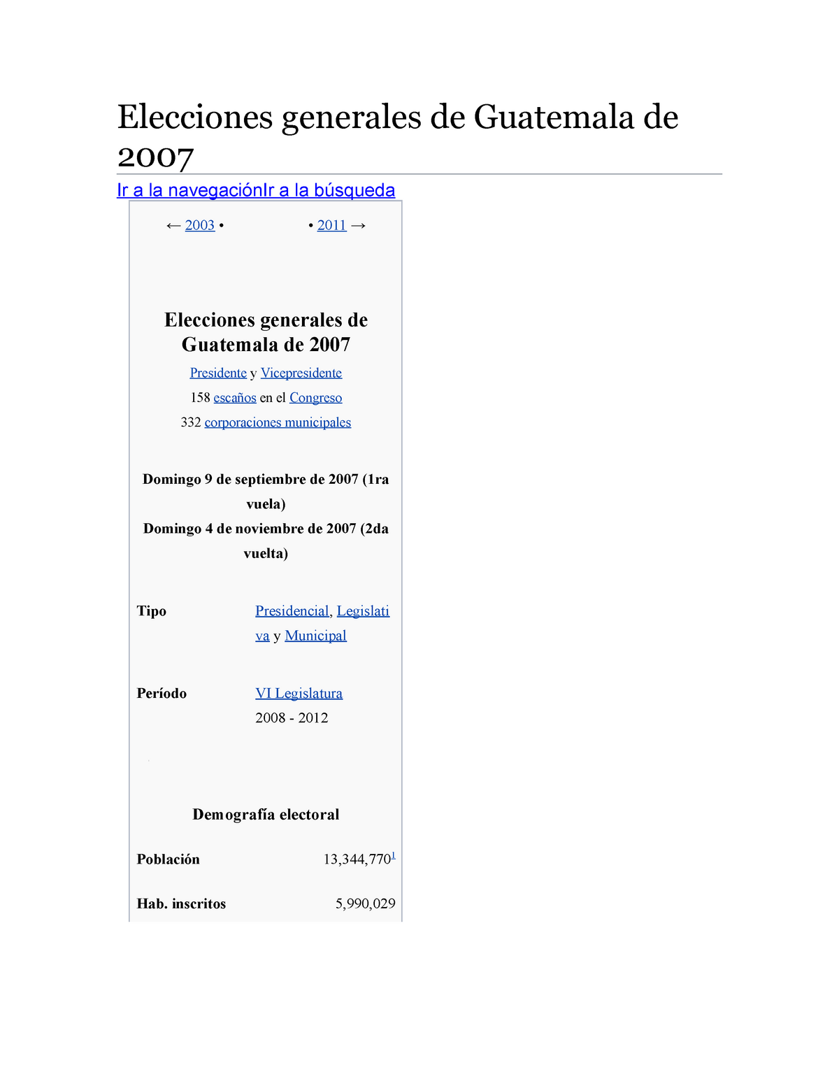 Elecciones Generales De Guatemala De 2007 - Inscritos 5,990, Votantes 1 ...