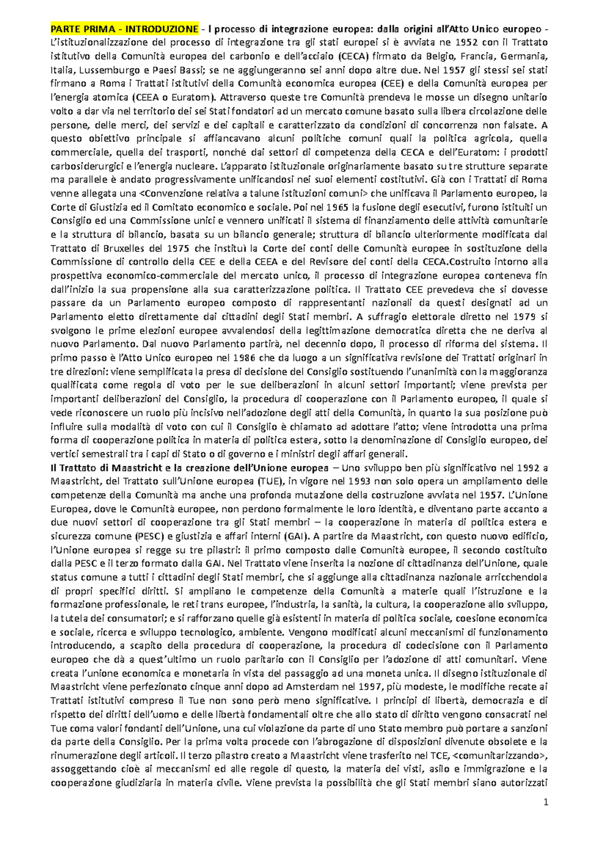 Riassunto Lineamenti di diritto dell'Unione europea