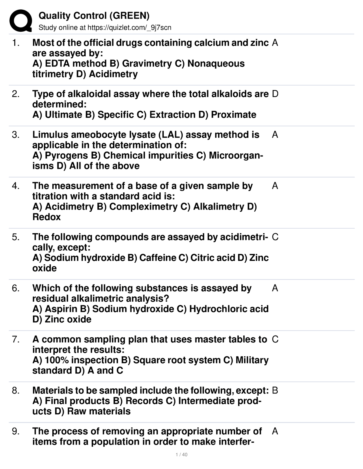 Quality Control ( Green) - Study Online At Quizlet/_9j7scn Most Of The ...