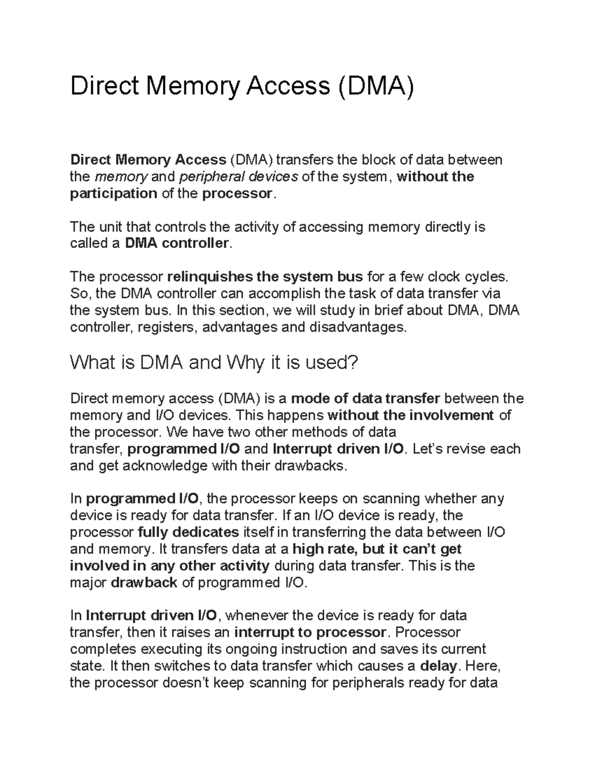DMA Memory - Direct Memory Access (DMA) Direct Memory Access (DMA ...