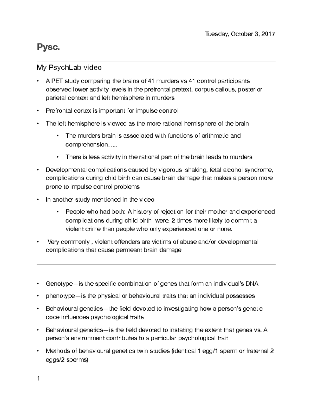 Pysc. 1200 Chapter 3 - Lecture notes 3 - Tuesday, October 3, 2017 Pysc ...