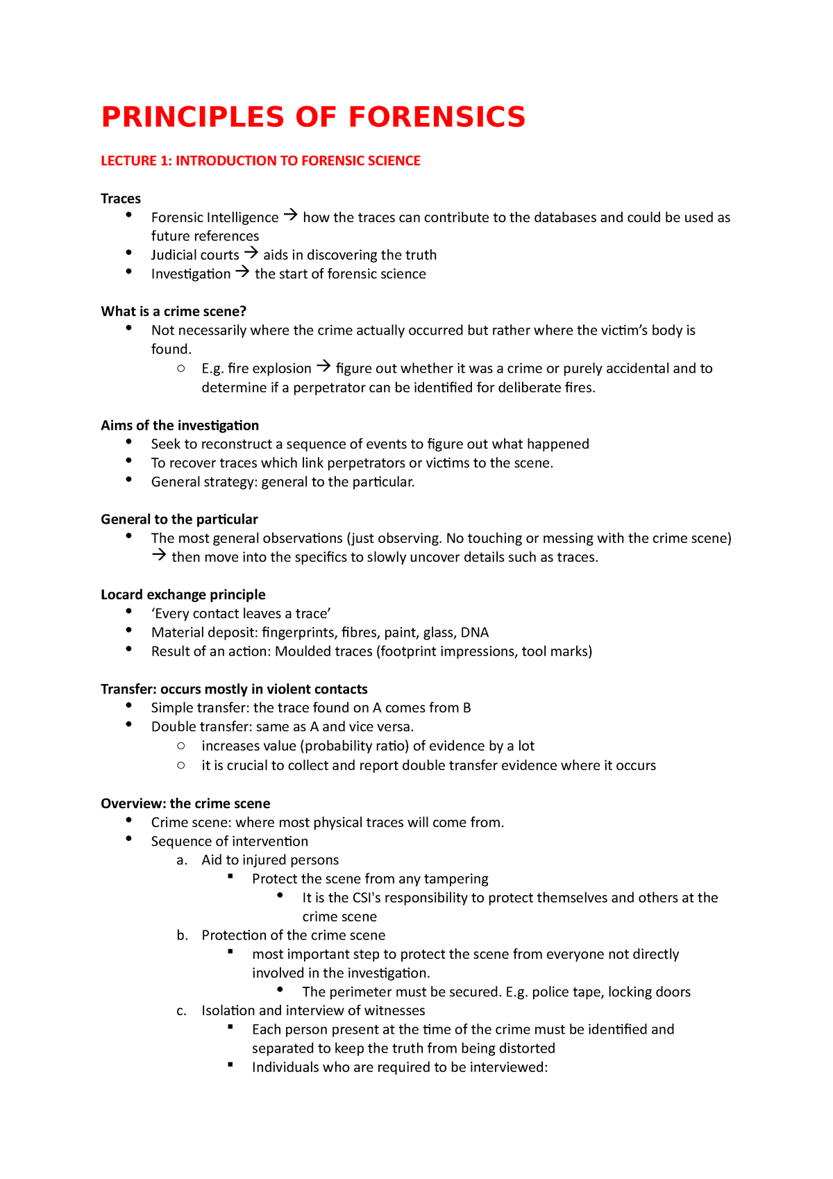 Principles Of Forensics Notes Principles Of Forensics Lecture 1 Introduction To Forensic 