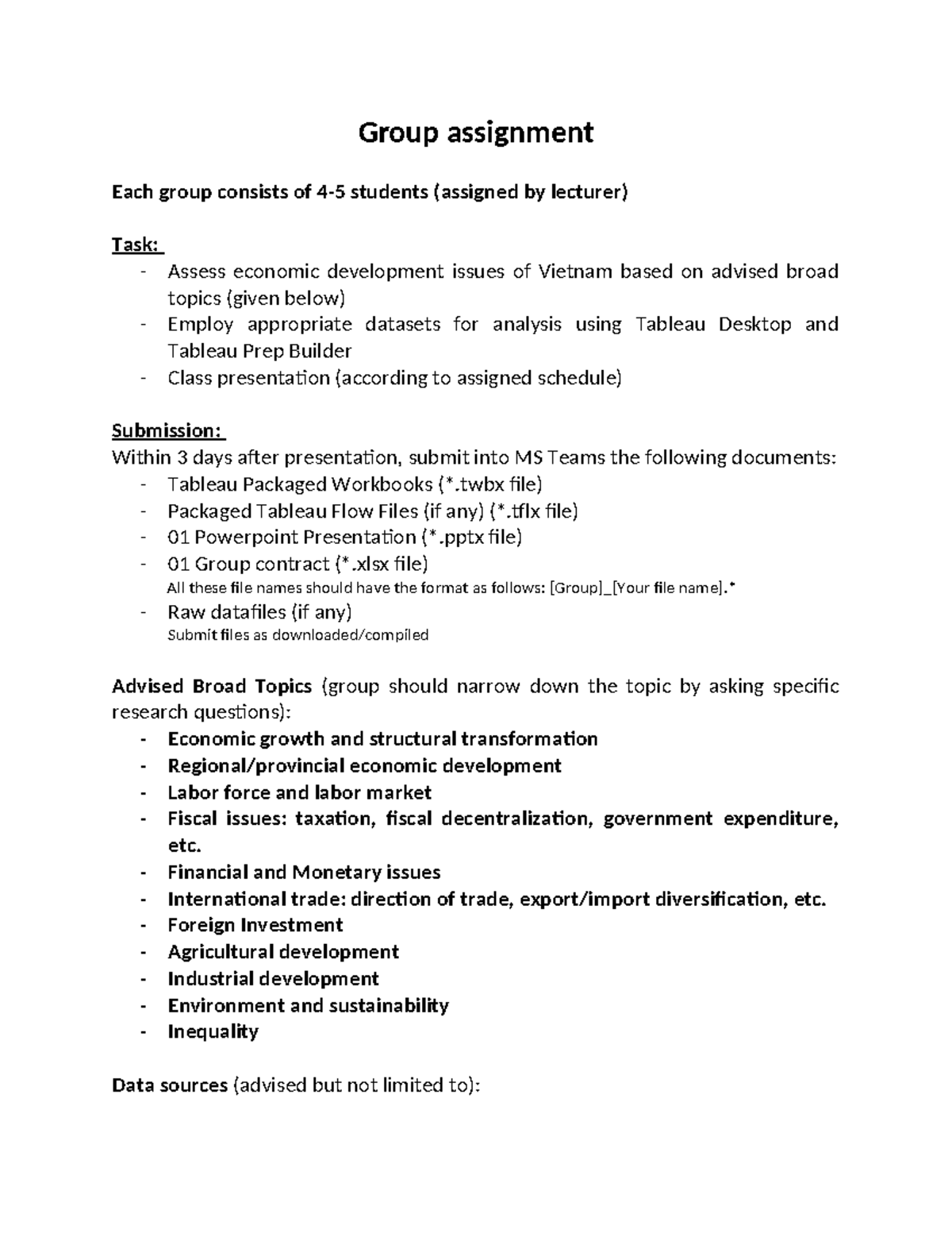 Group assignment - Group assignment Each group consists of 4-5 students ...