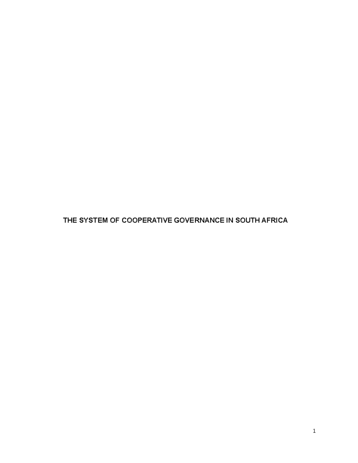 THE System OF Cooperative Governance IN - THE SYSTEM OF COOPERATIVE ...