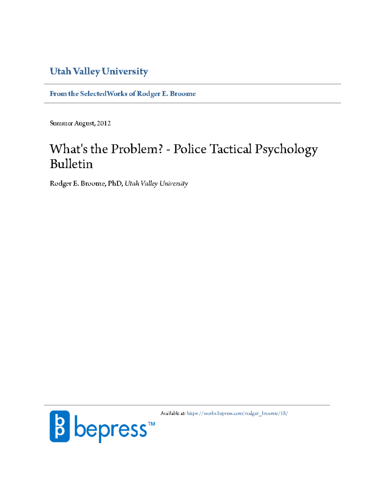 Whats the Problem Police Tactical Psycho - Utah Valley University From ...