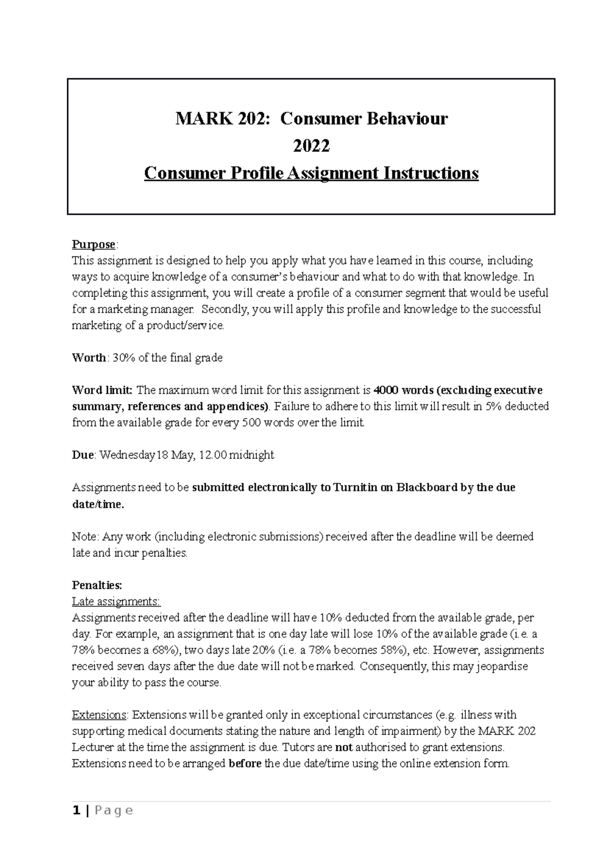 Consumer Profile Assignment Instructions 2022 T1 - MARK 202: Consumer ...