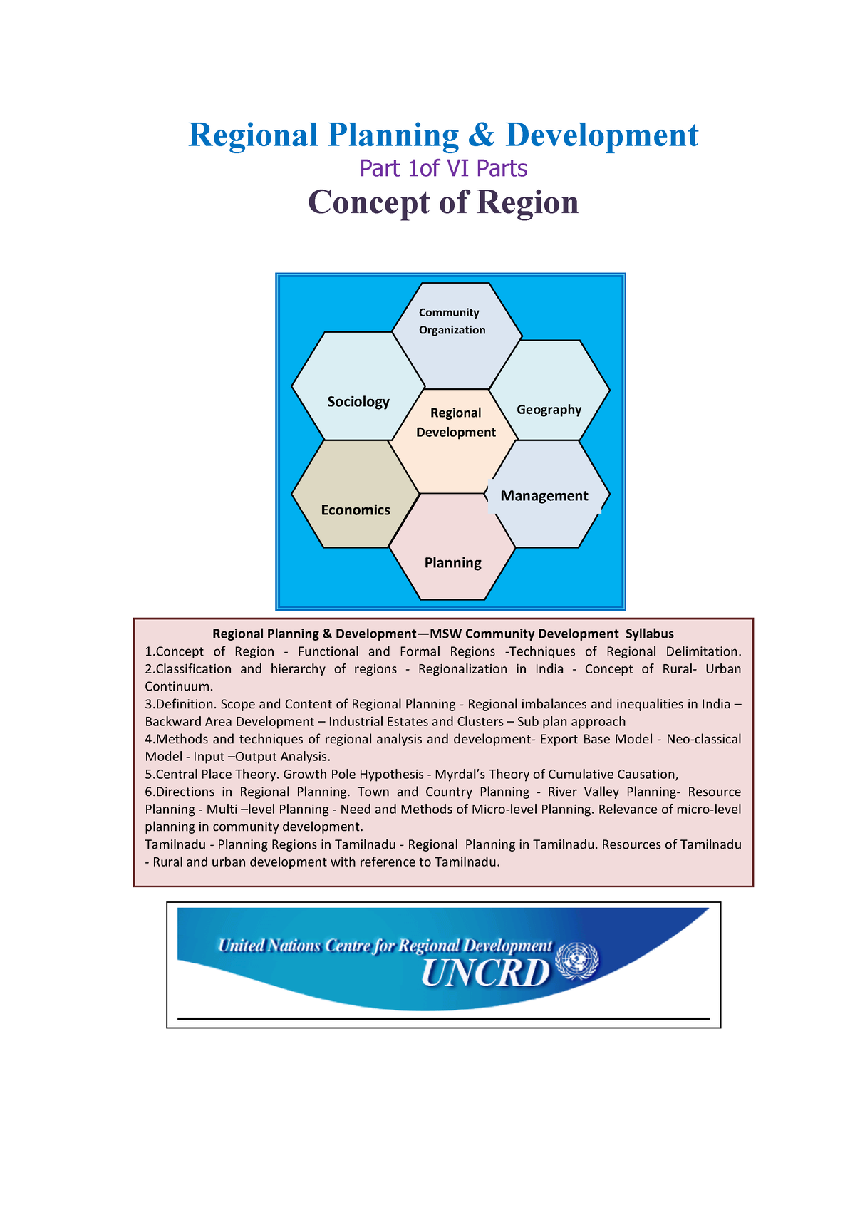 Part-I Concept-of-Region - Regional Planning & Development. Part I ...