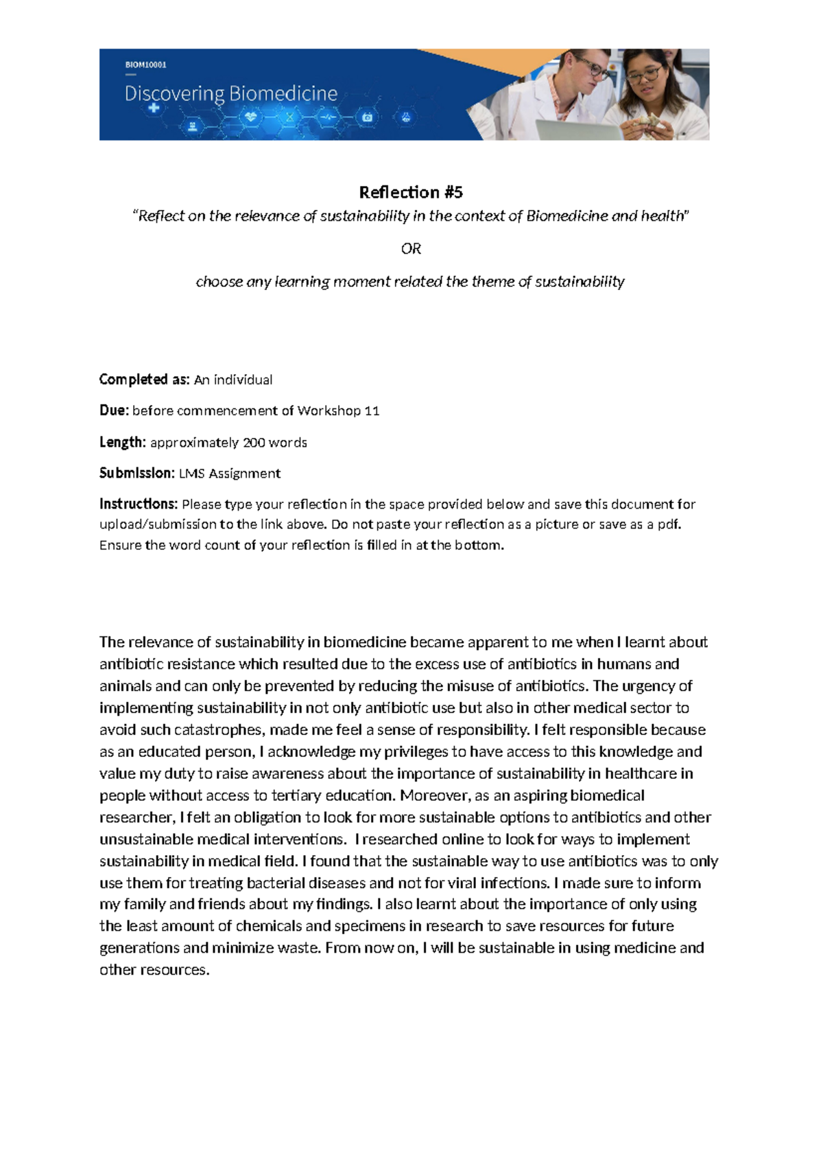 BIOM10001+Written+Reflection+5+template copy copy - Reflection “Reflect ...