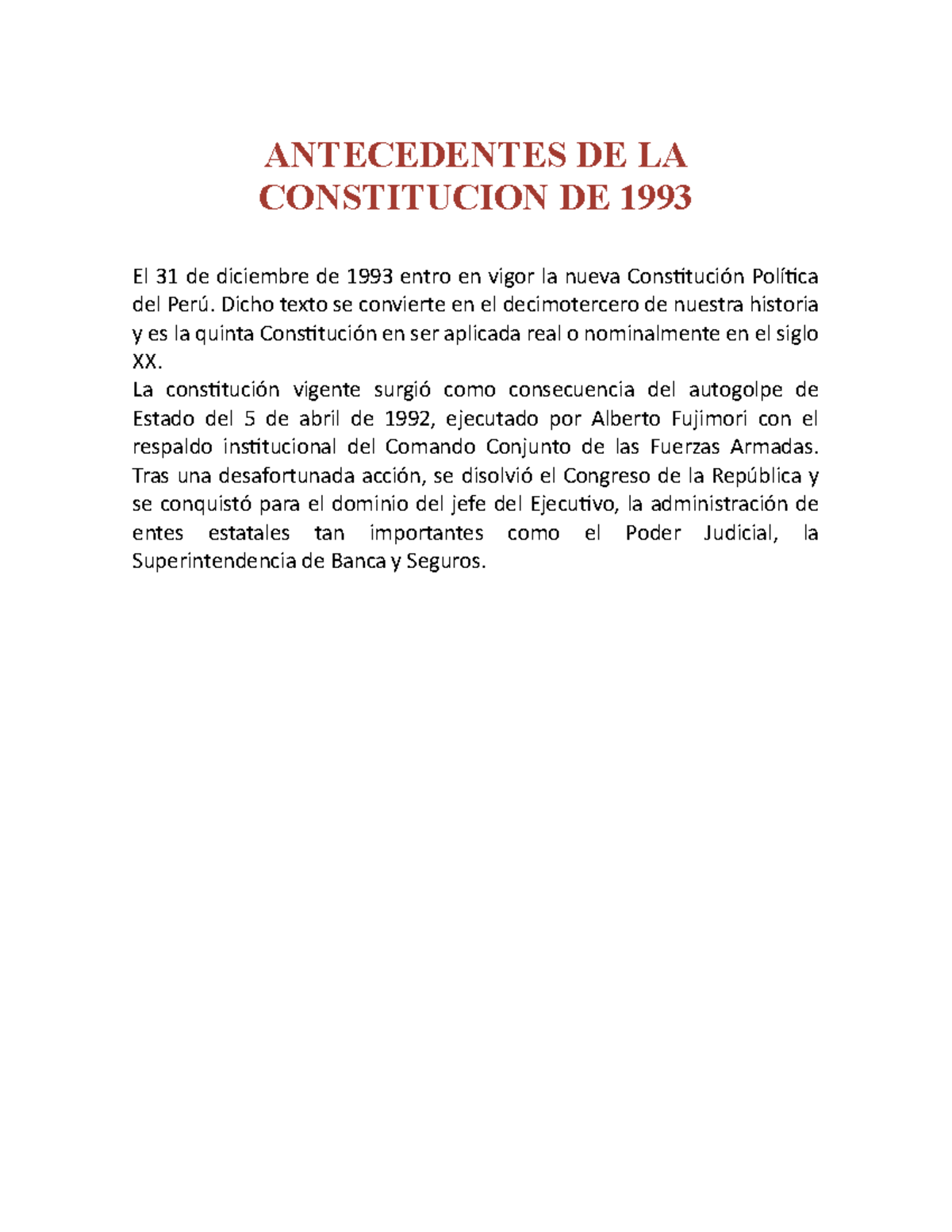 Antecedentes DE LA Constitucion DE 1993 - ANTECEDENTES DE LA ...