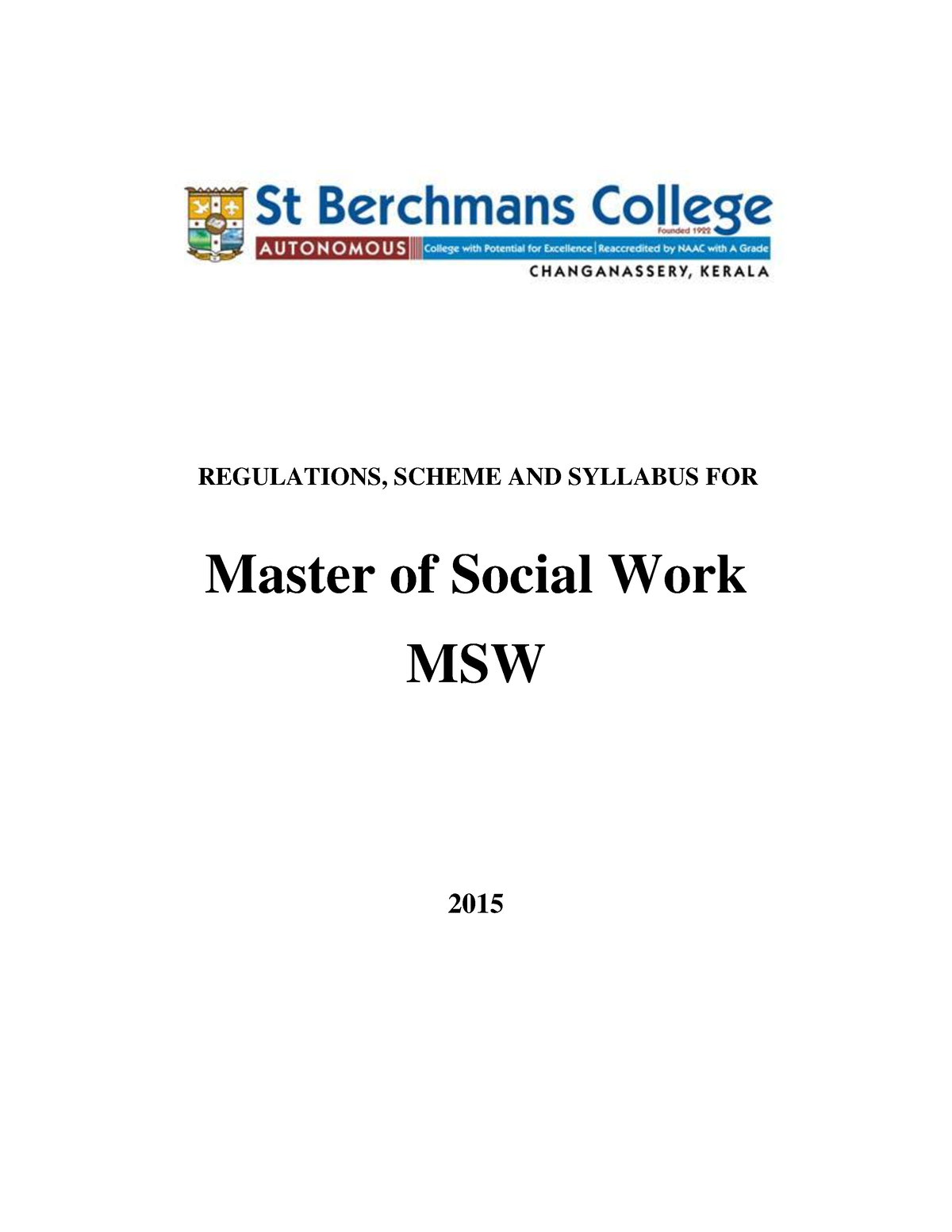 MSW Regulations Scheme AND Syllabus - REGULATIONS, SCHEME AND SYLLABUS ...