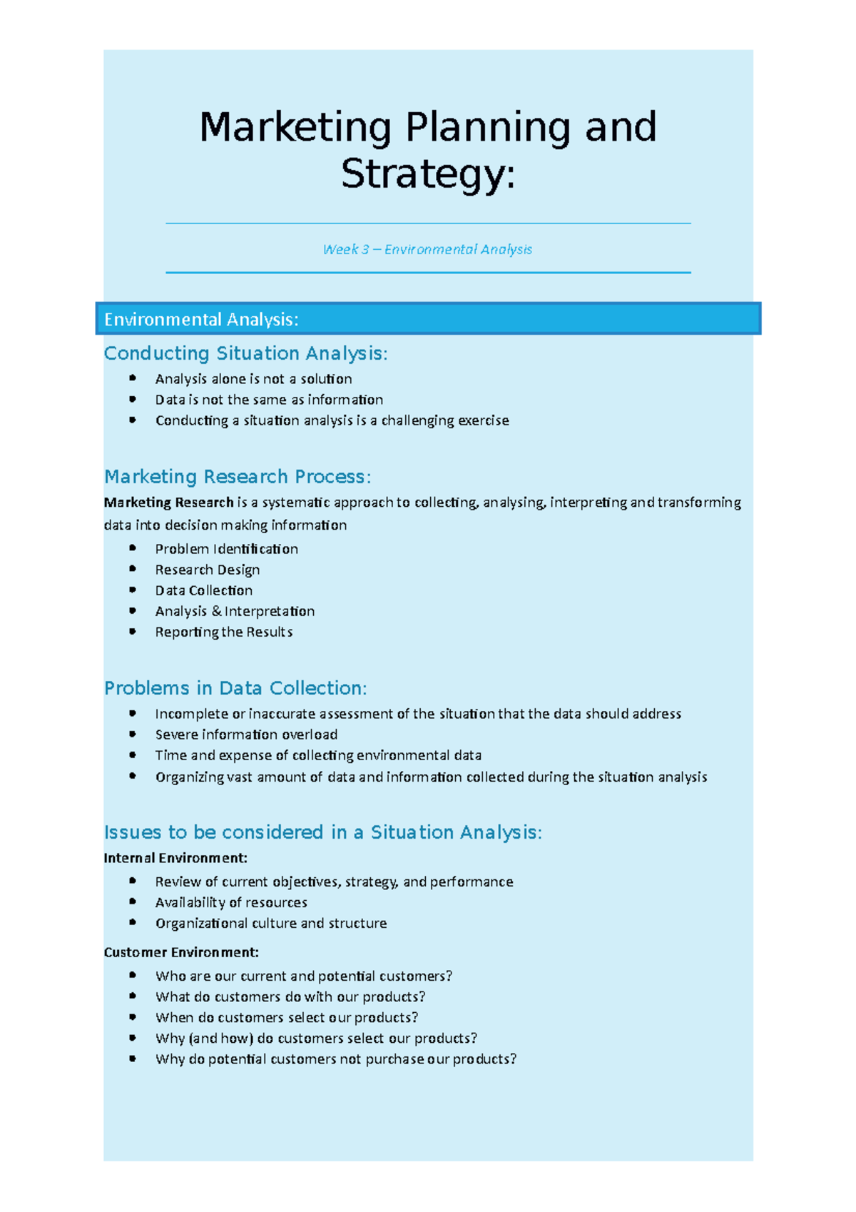 MPS3 - Lecture notes 3 - Marketing Planning and Strategy: Week 3 ...