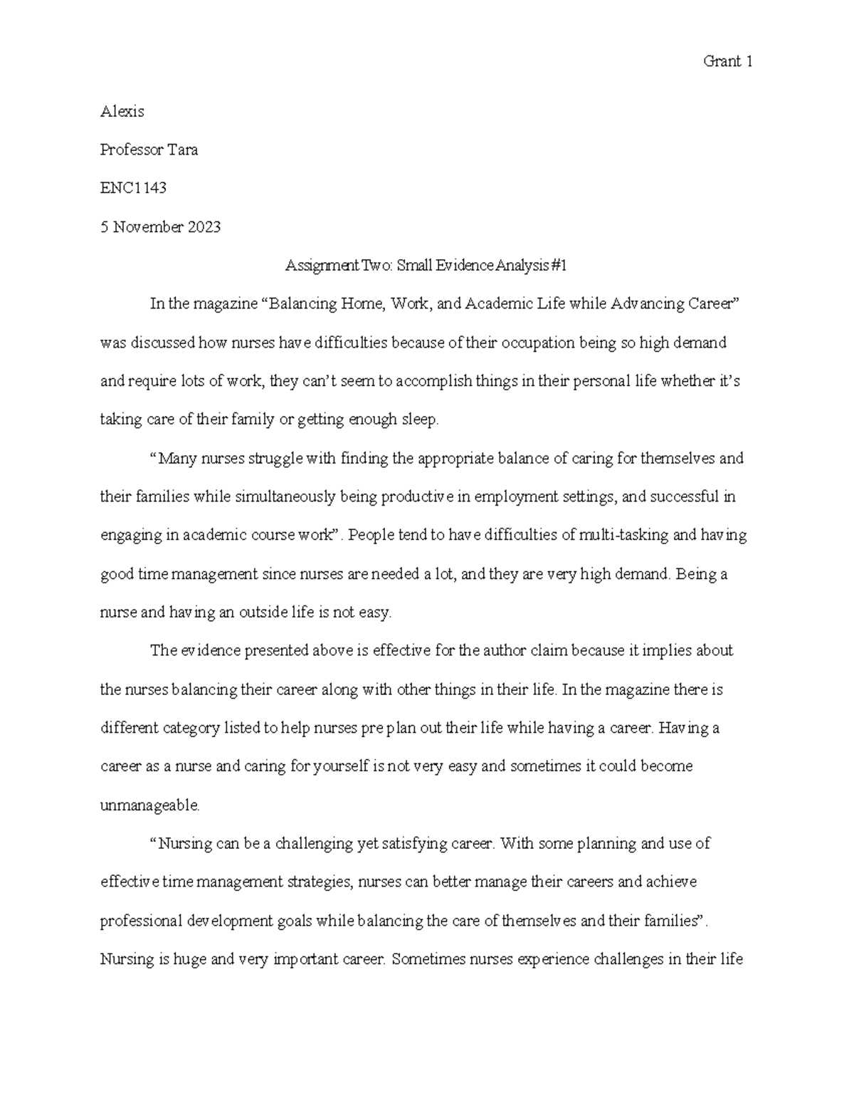 Alexis Grant Assignment Two Small Evidence Analysis #1 - Grant 1 Alexis ...