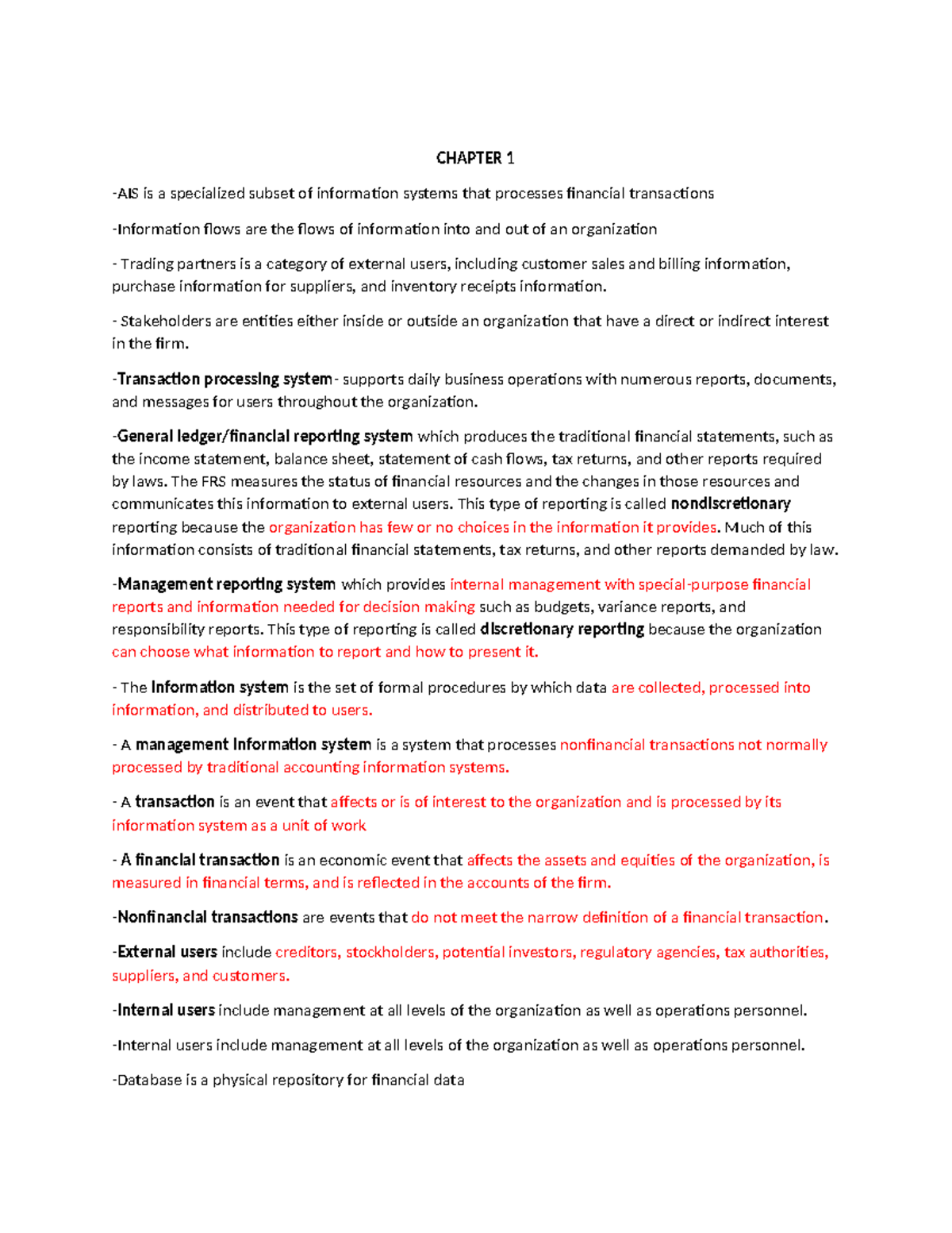 AIS Summary 1&3 - CHAPTER 1 -AIS is a specialized subset of information ...