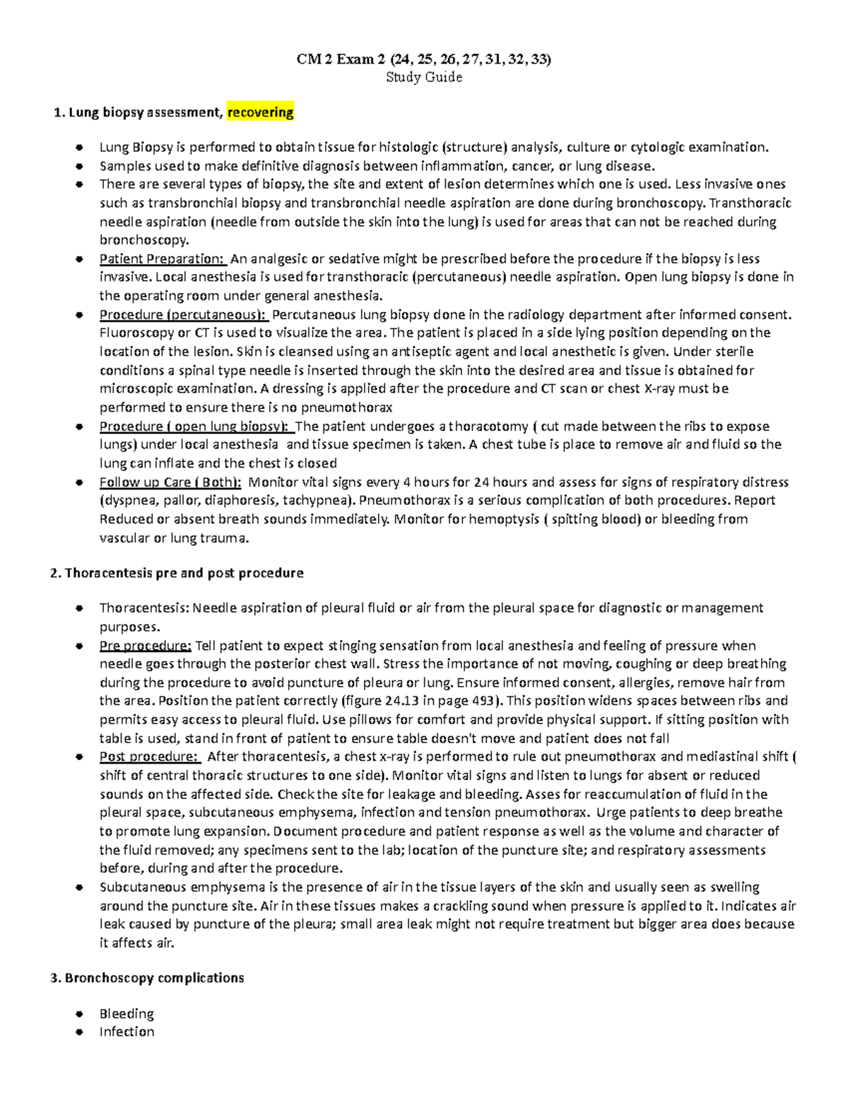 CM II Exam 2 Study Guide-2 - Study Guide Lung Biopsy Assessment ...