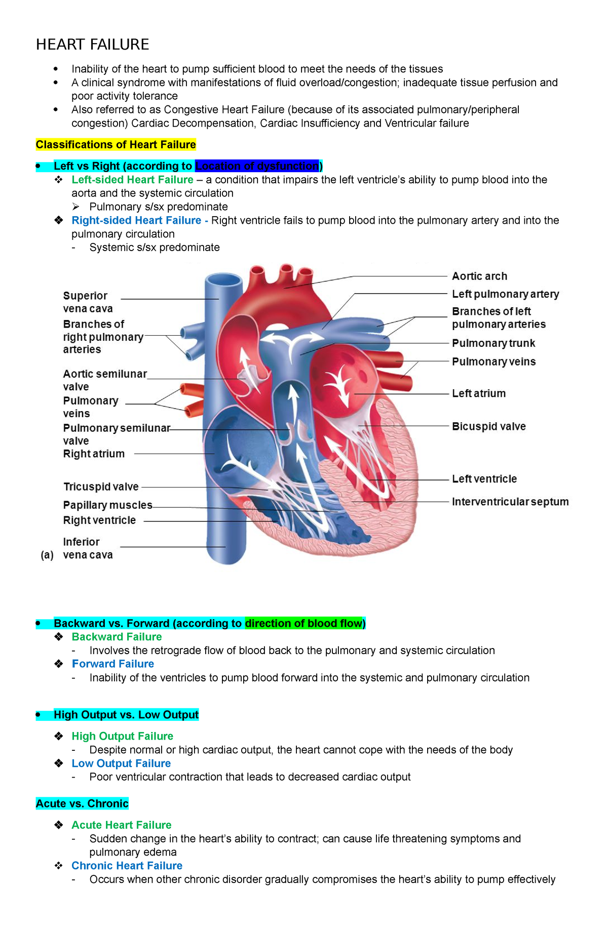 Heart Failure - Notes - HEART FAILURE Inability of the heart to pump ...