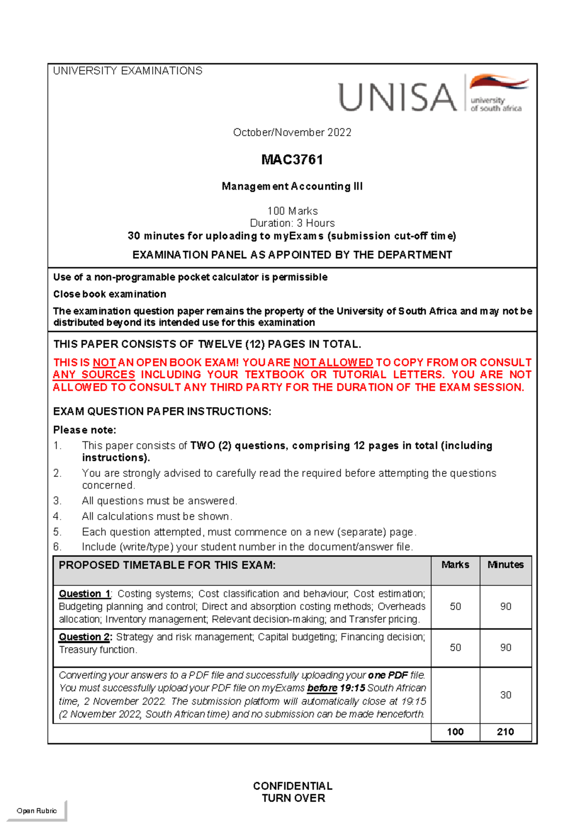 MAC3761 Exam Oct Nov 2022 - CONFIDENTIAL TURN OVER UNIVERSITY ...