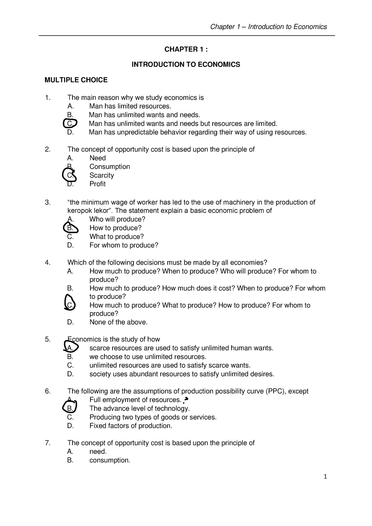 ECO120 Tutorial Chapter 1 - Answer - CHAPTER 1 : INTRODUCTION TO ...