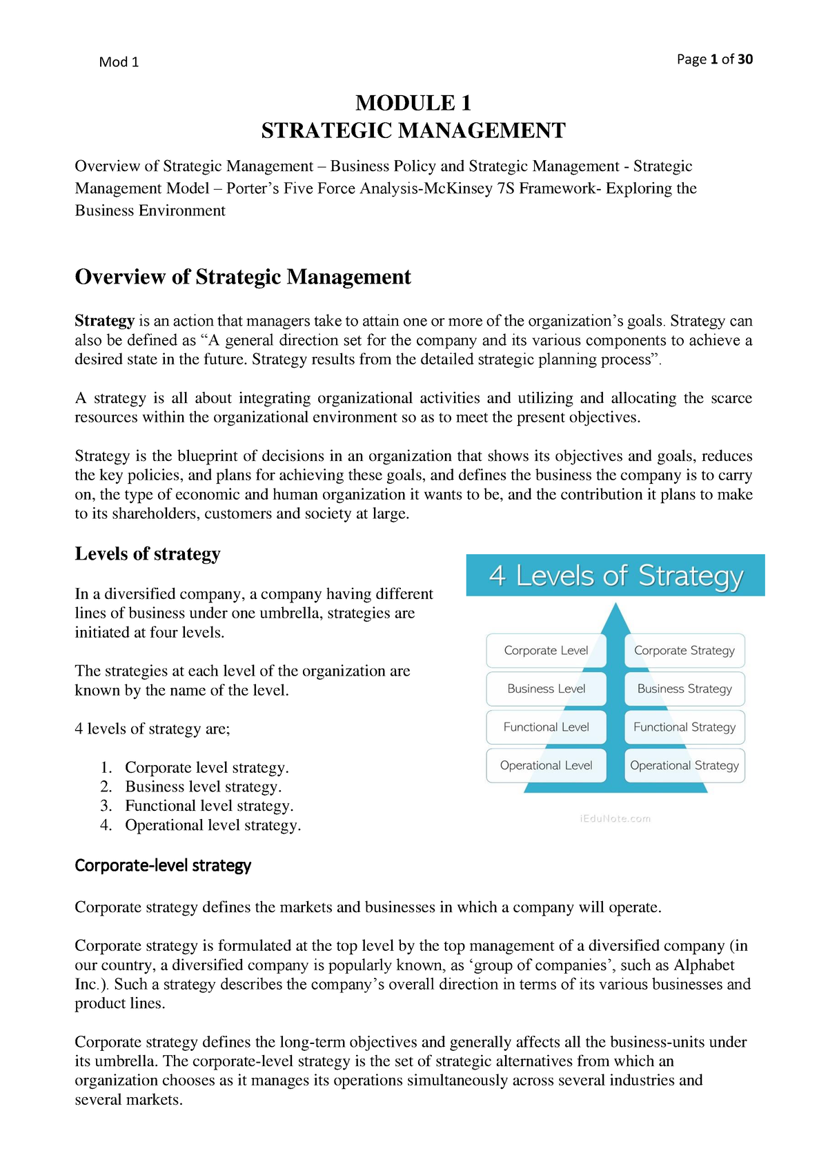 SM Mod 1 - Strategic Management Notes - Mod 1 MODULE 1 STRATEGIC ...