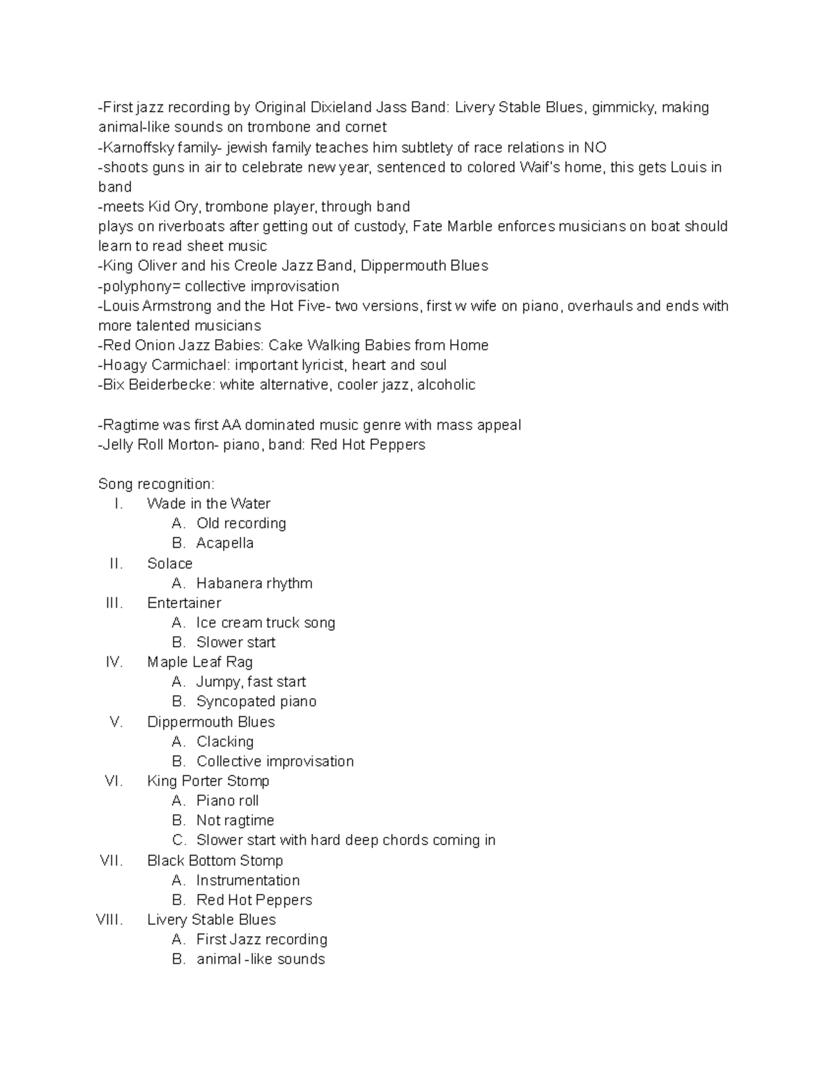 Discussion 3 Review of Armstrong and Songs First jazz recording by