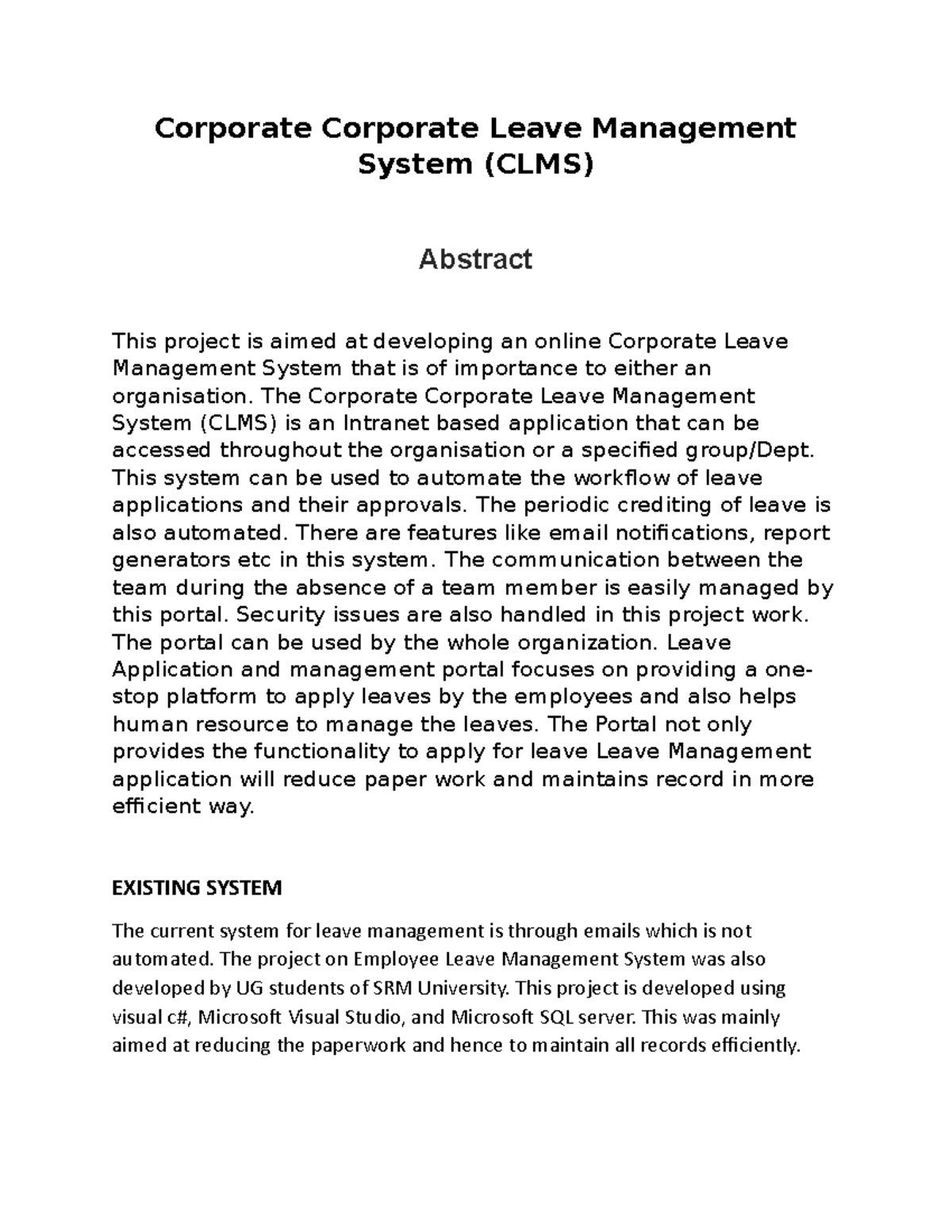 Corporate leave management portal Corporate Corporate Leave