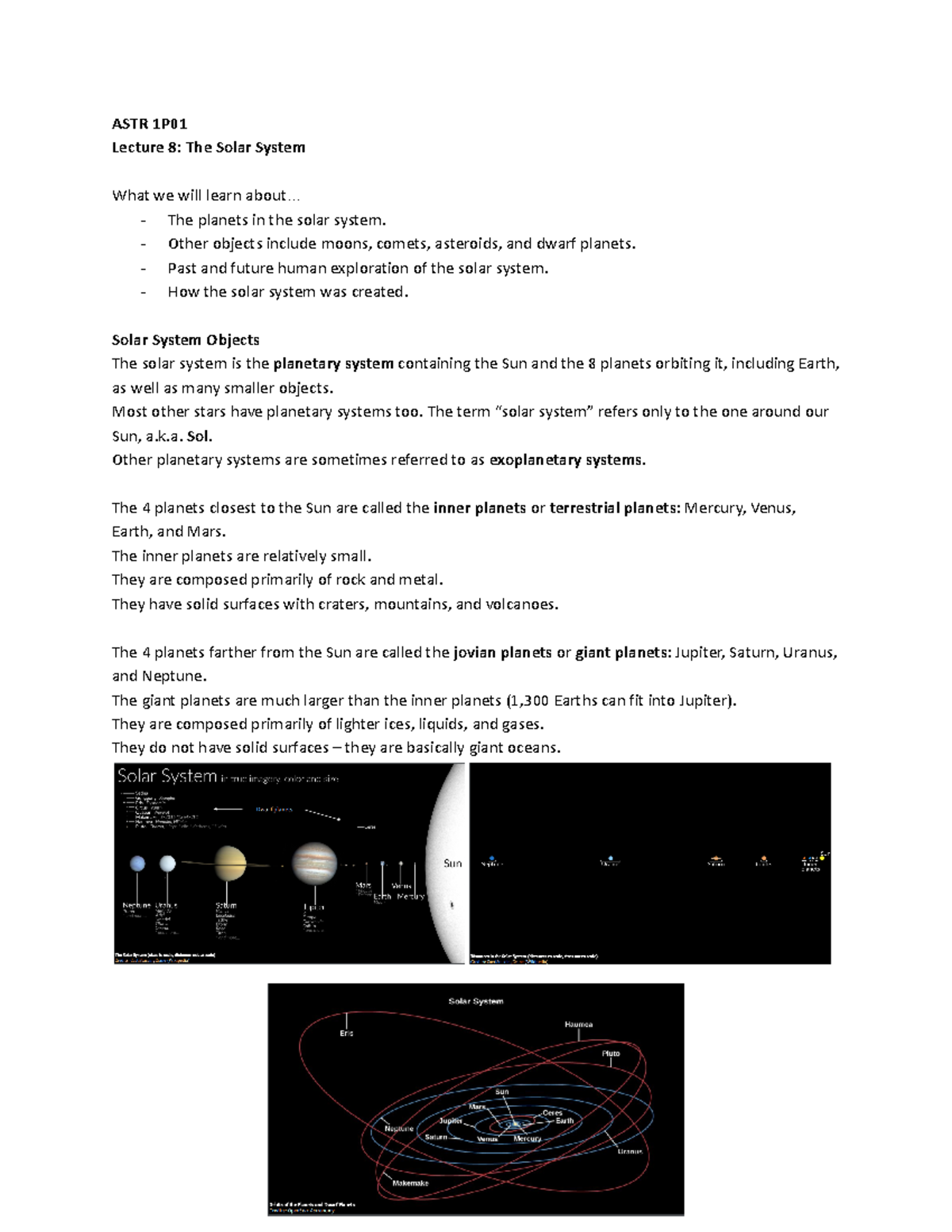 Astronomy Notes Final Exam (Lecture 8 - 10) - ASTR 1P Lecture 8: The ...